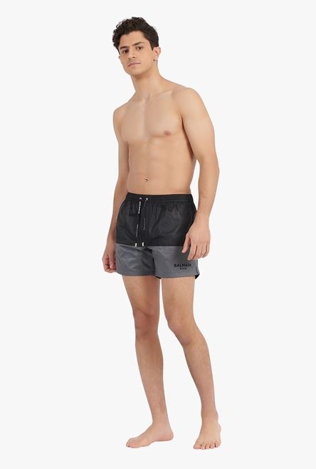 Black and dark gray swimsuit with black embroidered Balmain Paris logo - 2