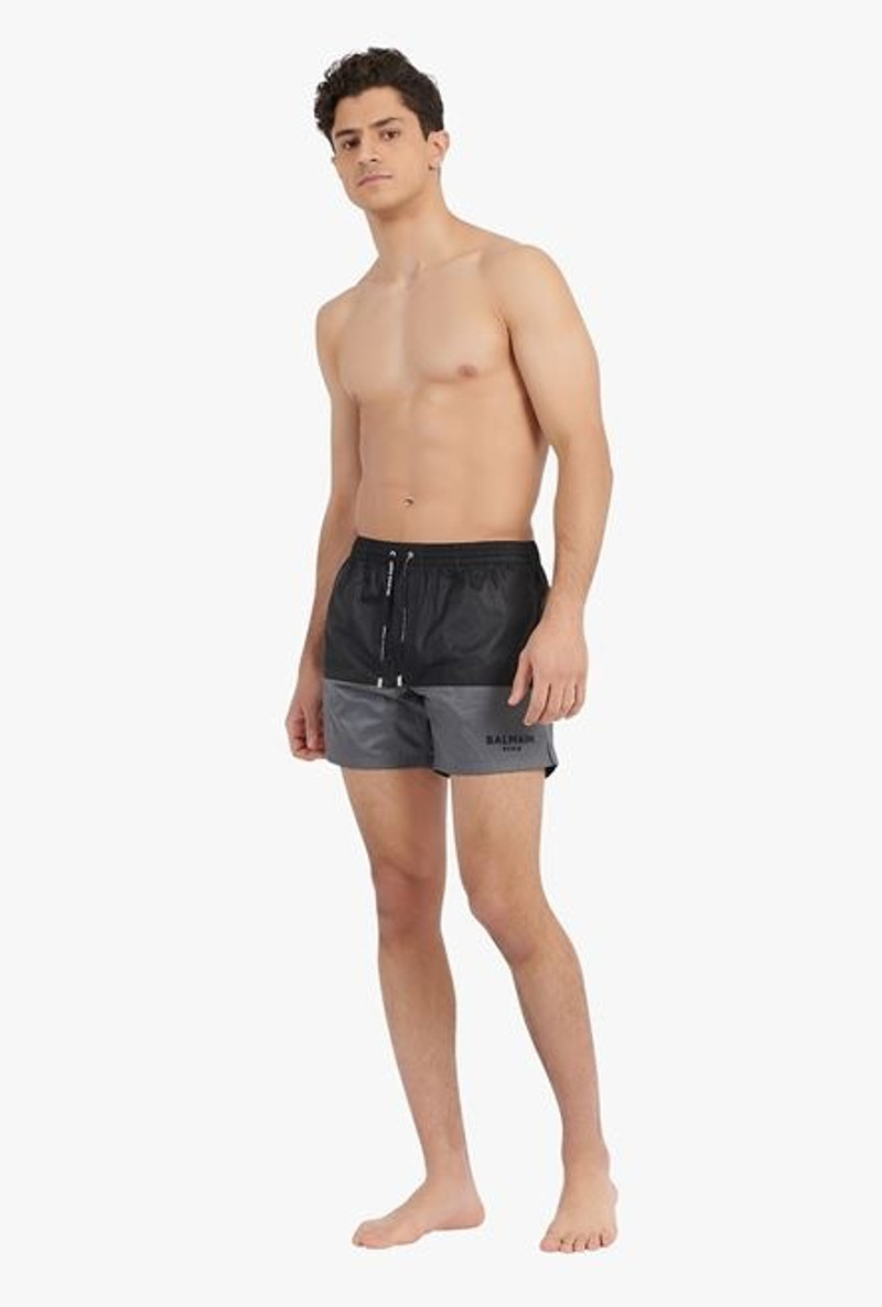 Balmain Black and dark gray swimsuit with black embroidered Balmain Paris logo outlook