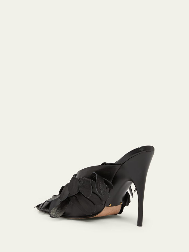 90mm Flowers Leather Mule Pumps 4