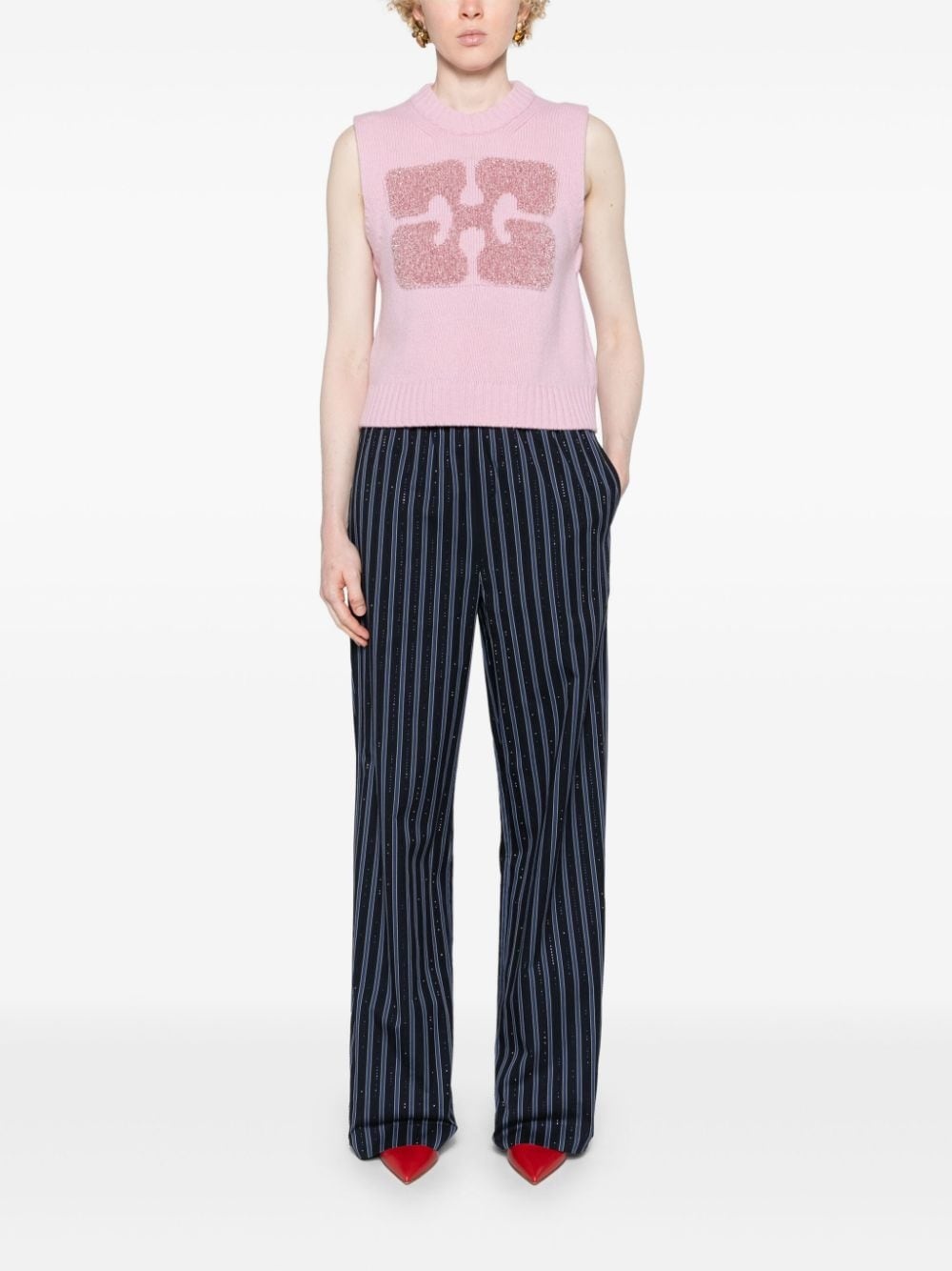 ガニー ベスト ピンクGANNI GRAPHIC WOOL MIX VEST Chalk Pink Pink Graphic Wool Handknit Vest | GANNI US