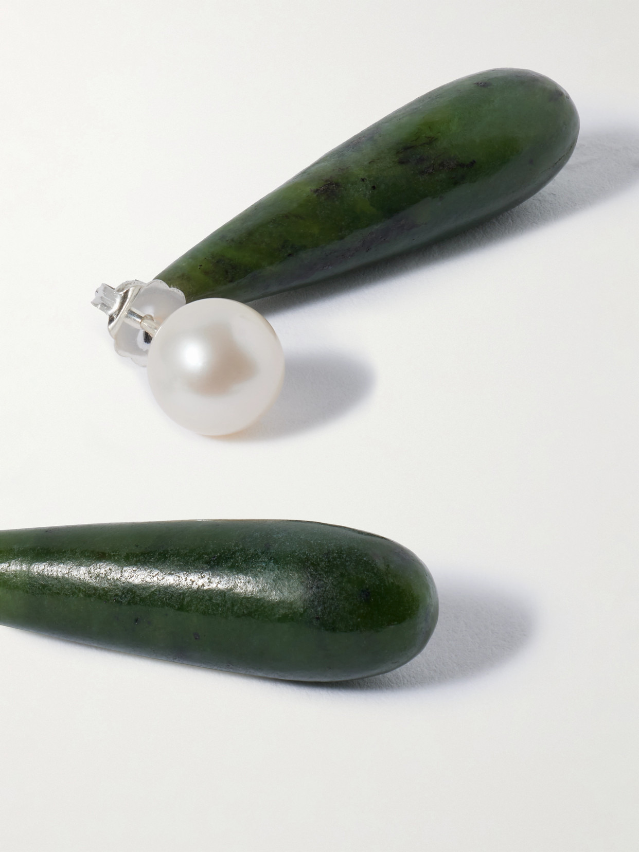 Small Angelyne Silver, Jade And Pearl Earrings - 3