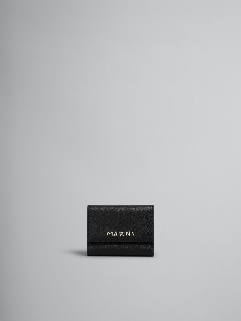 BLACK LEATHER TRIFOLD WALLET WITH MARNI MENDING - 1