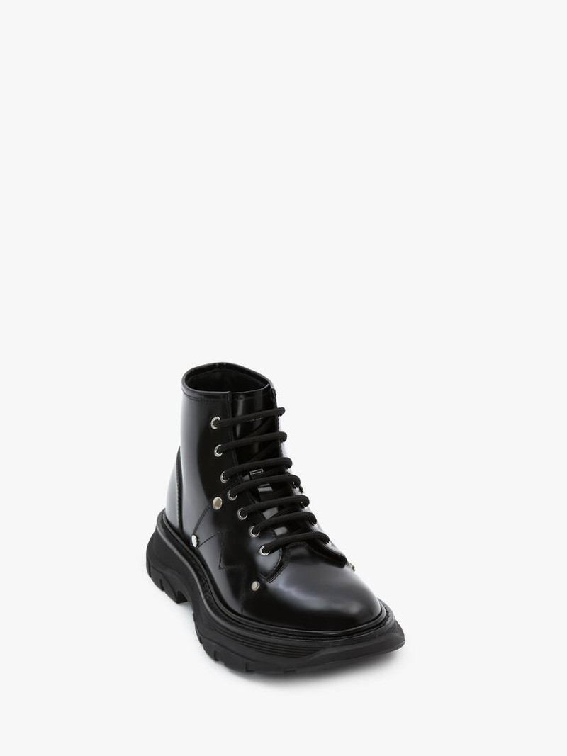 Alexander McQueen Tread Lace Up Boot in Black/silver outlook