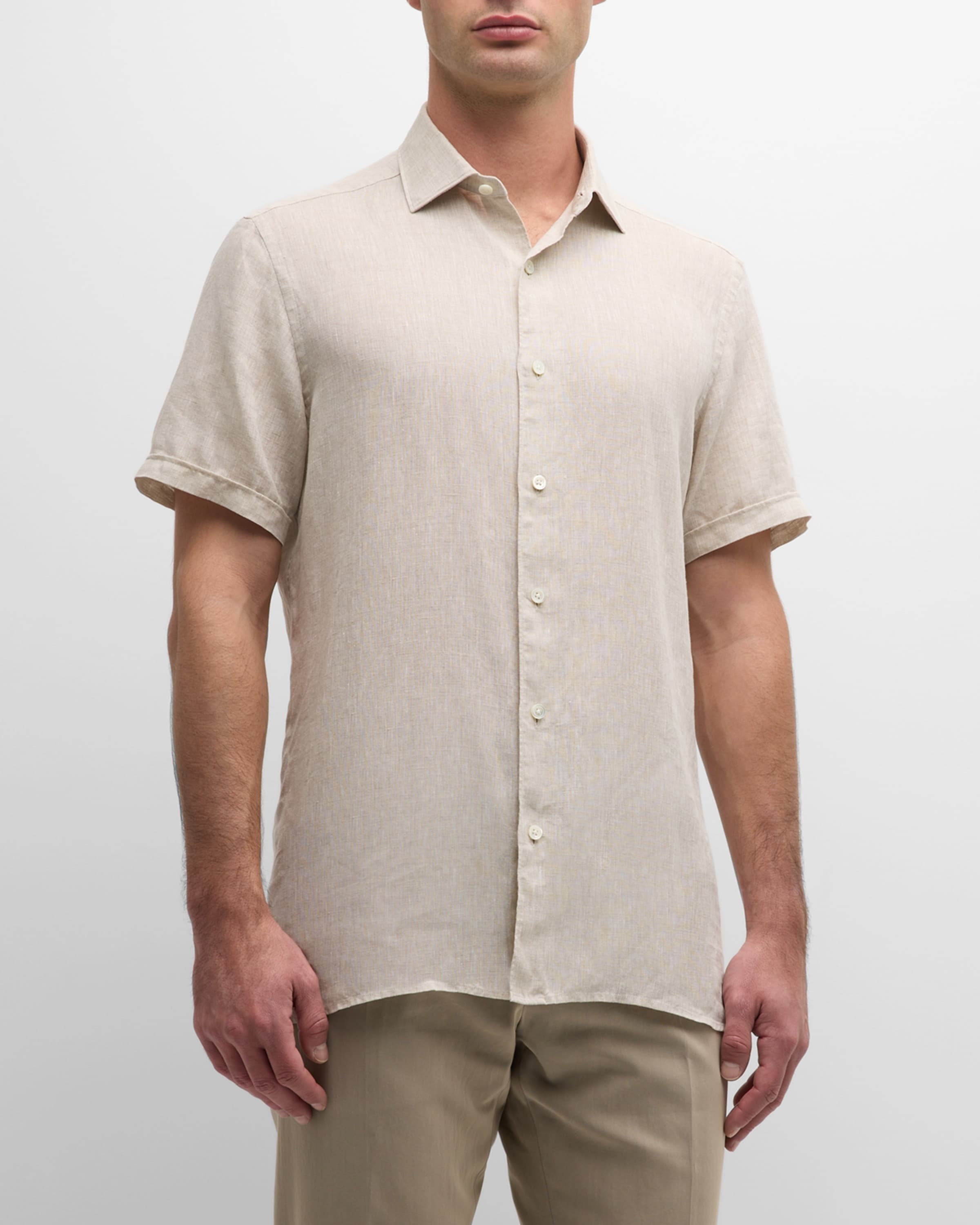 Men's Short-Sleeve Linen Button-Down Shirt - 2