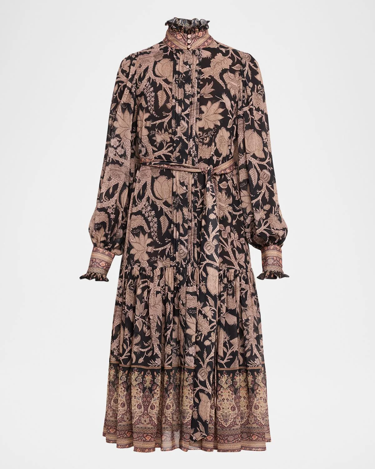 Moses Pintuck Floral-Print Midi Dress - 1