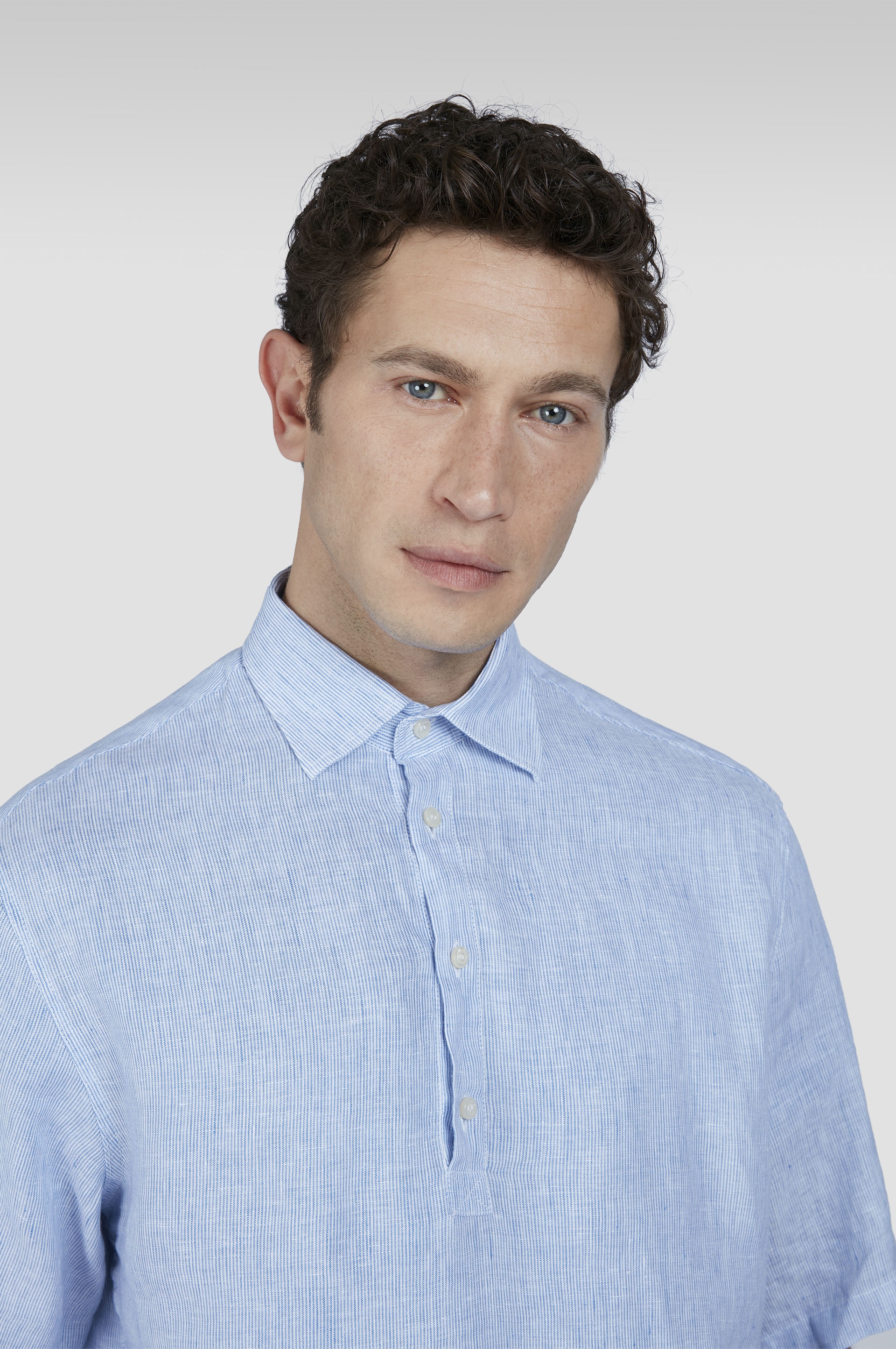 LINEN POPOVER SHIRT WITH SHORT SLEEVES - 4