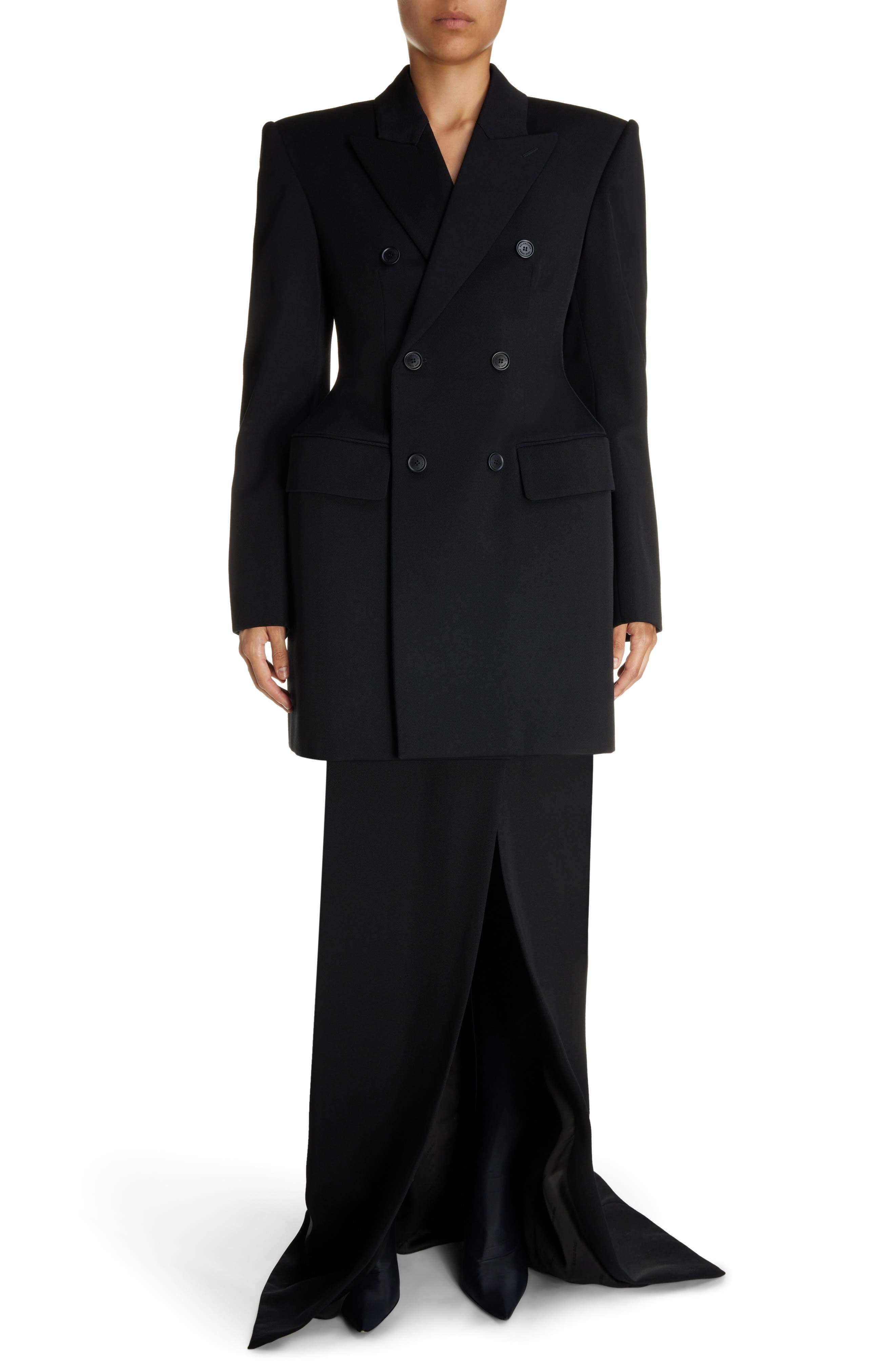 Clinched Hourglass Double Breasted Wool Gabardine Blazer - 6