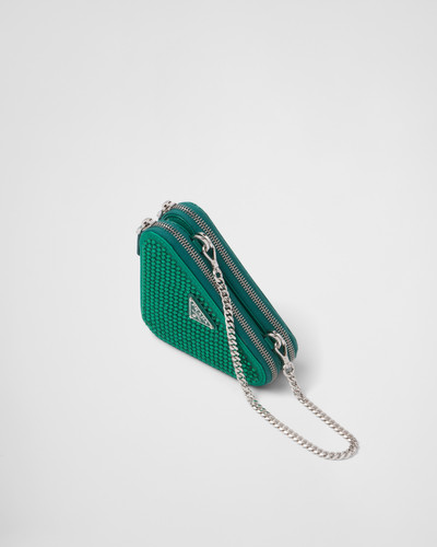 Prada Triangular embellished satin and leather mini-pouch outlook