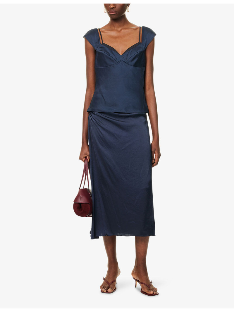 Theory Ruched Regular-Fit Woven Midi Skirt outlook