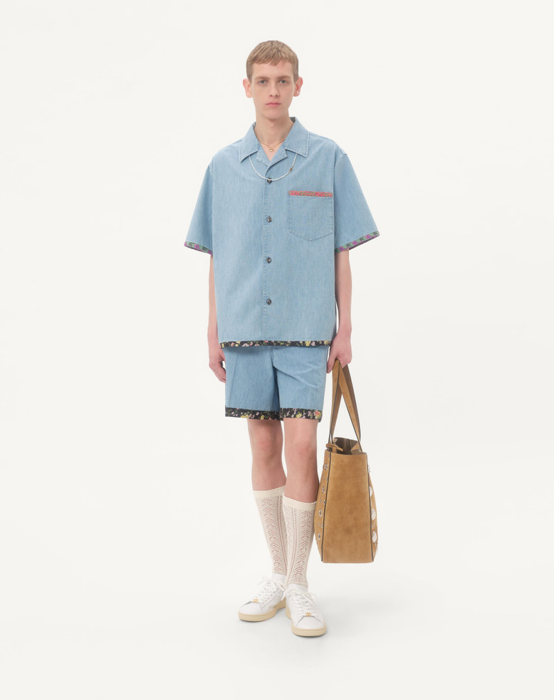 Valentino DENIM BOWLING SHIRT WITH FLORAL PRINT TRIM outlook