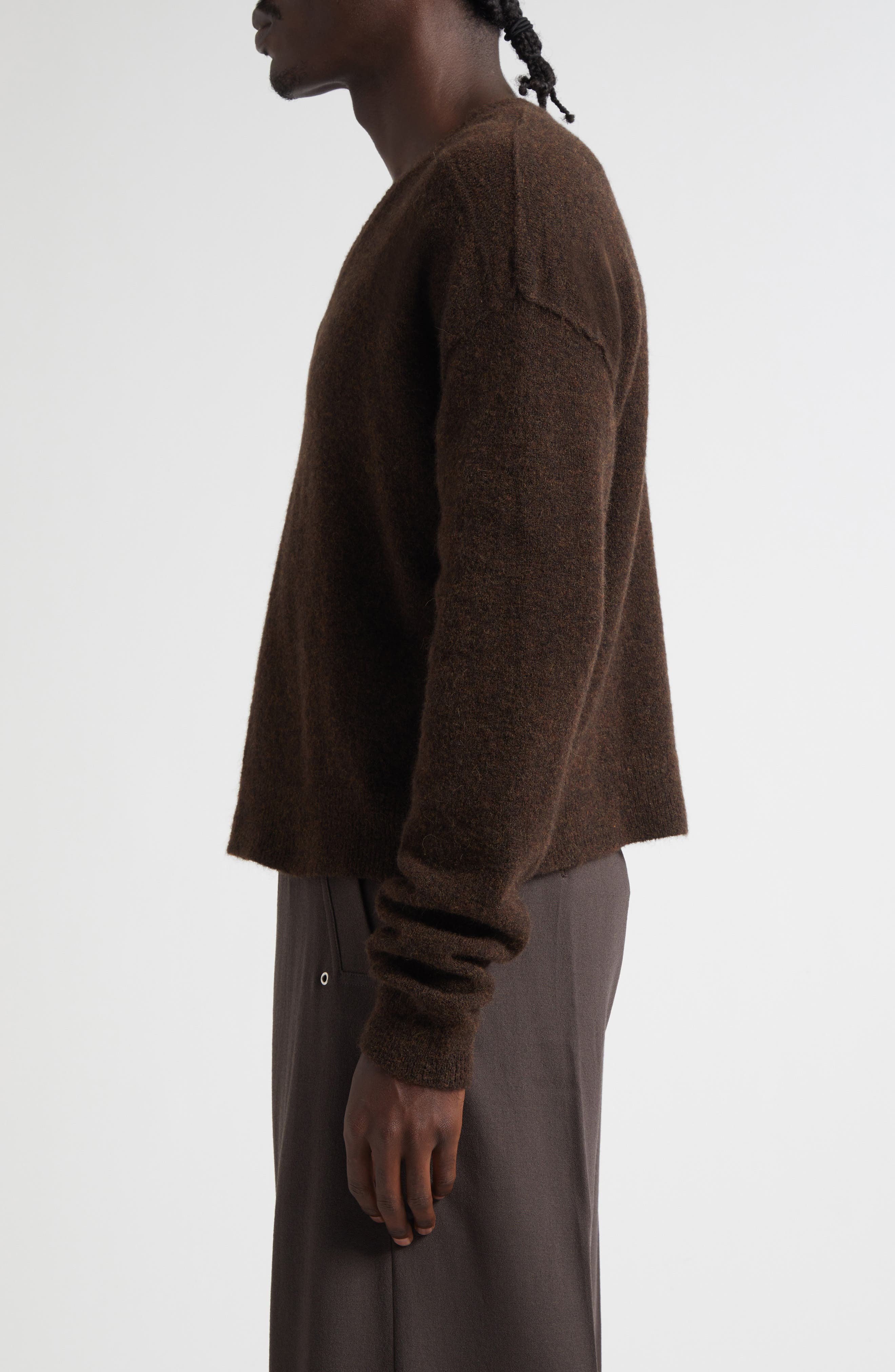 Rick Owens Tommy Alpaca & Wool Blend V-Neck Sweater in Brown at Nordstrom - 4