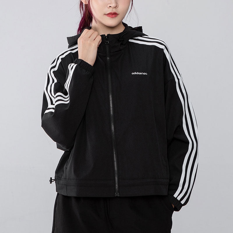 (WMNS) adidas Neo SS Track Top Jackets 'Black White' H18578 - 3