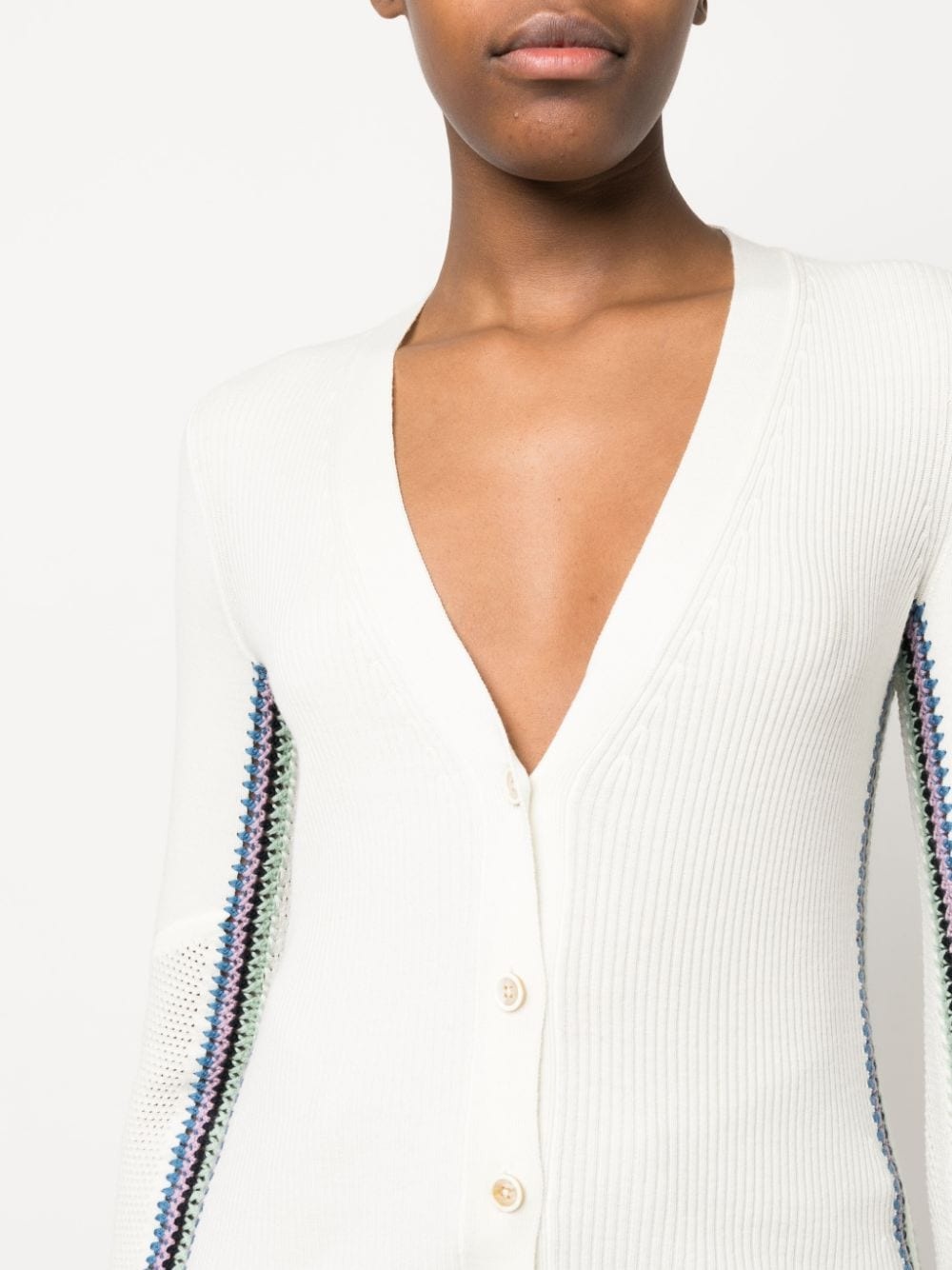 stripe-detail long wool cardigan - 5