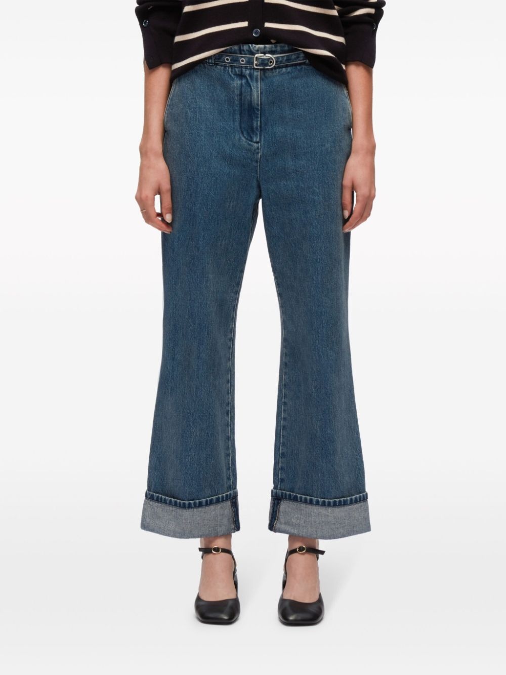 belted flared cotton jeans - 3