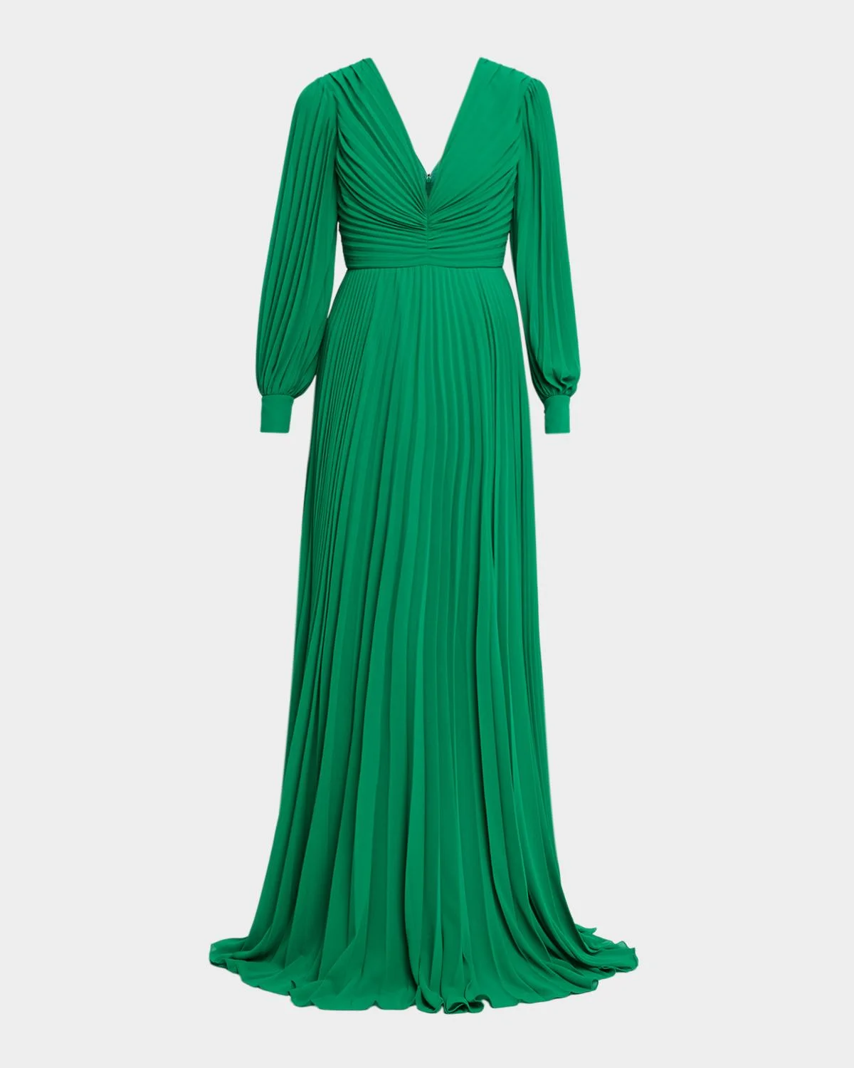 Pleated Blouson-Sleeve Georgette Gown - 1