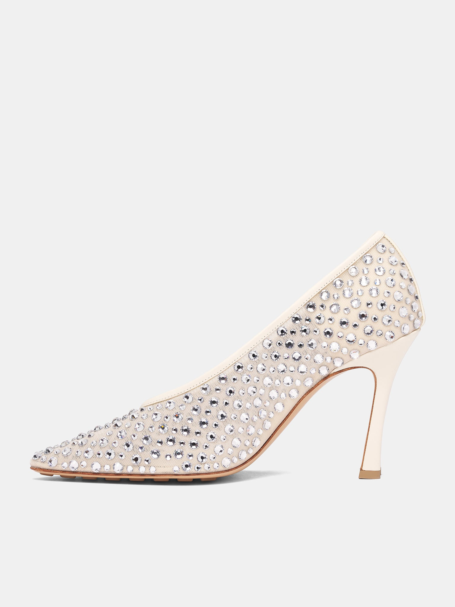 White Crystal Mesh Sofia Pumps - 3