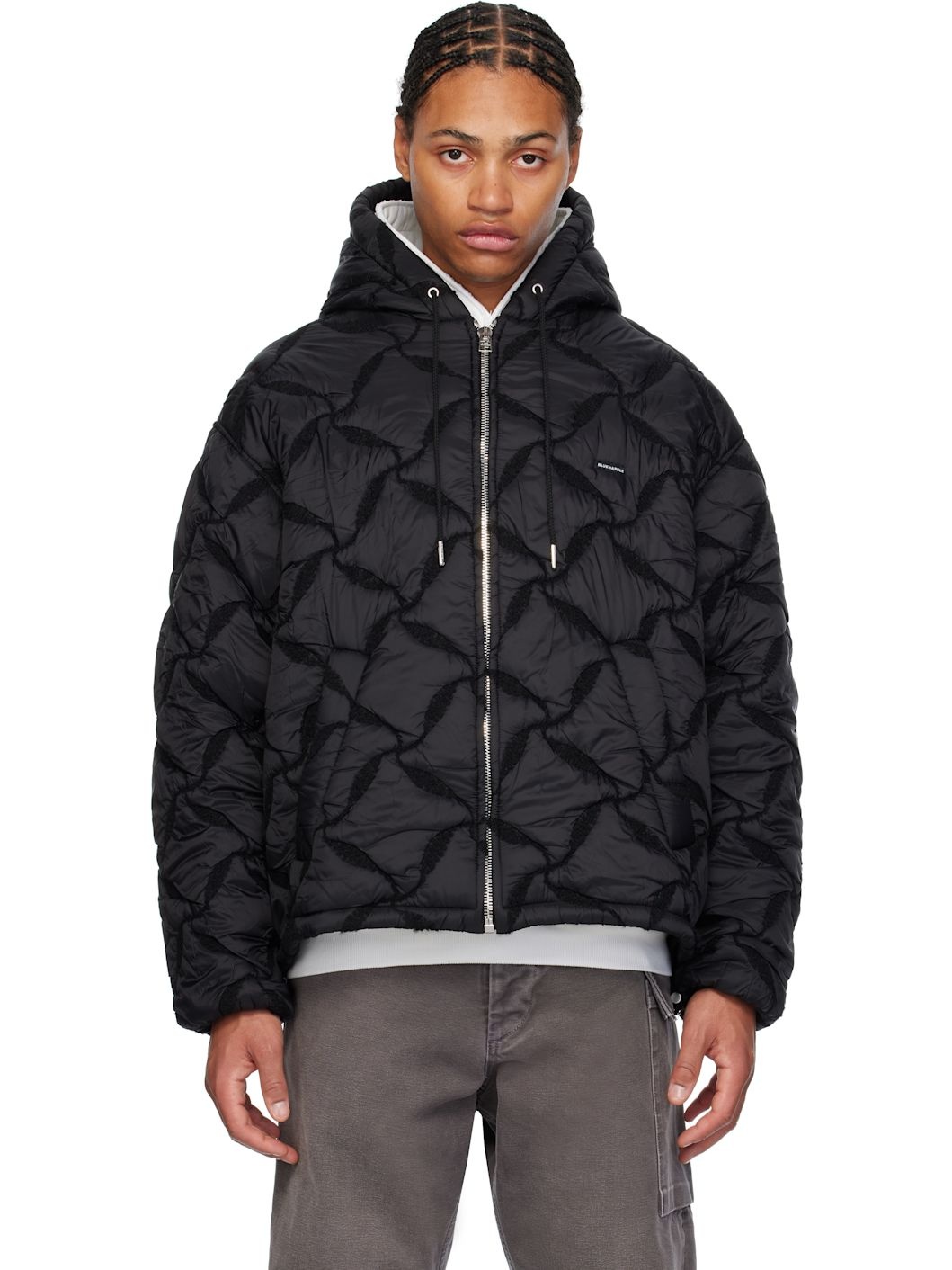 Black Hooded Bomber Jacket - 1
