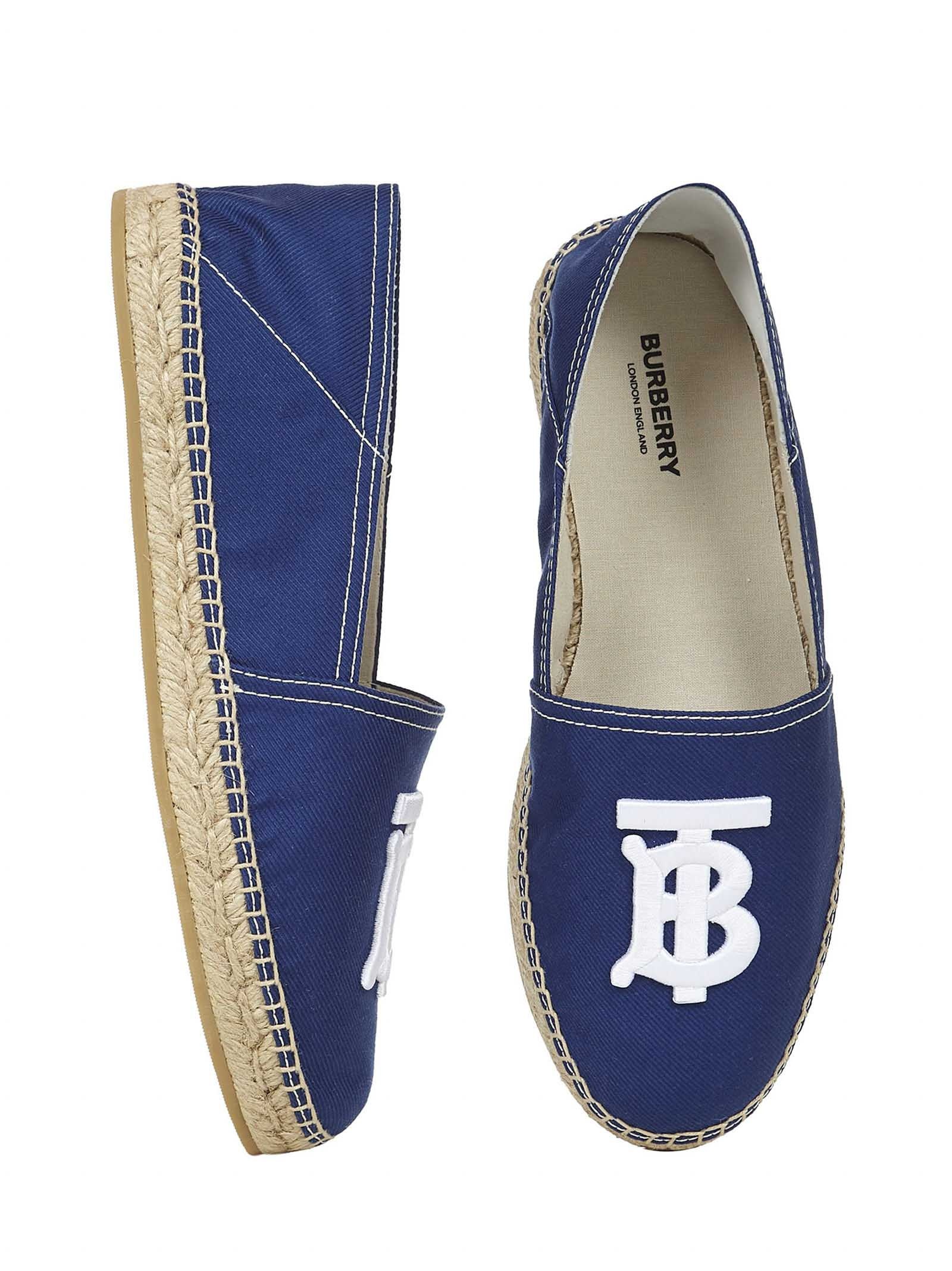 Blue espadrillas in cotton canvas with white monogram logo applied on the front. - 2