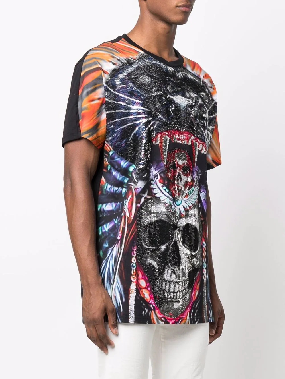 crystal-embellished skull print T-shirt - 4