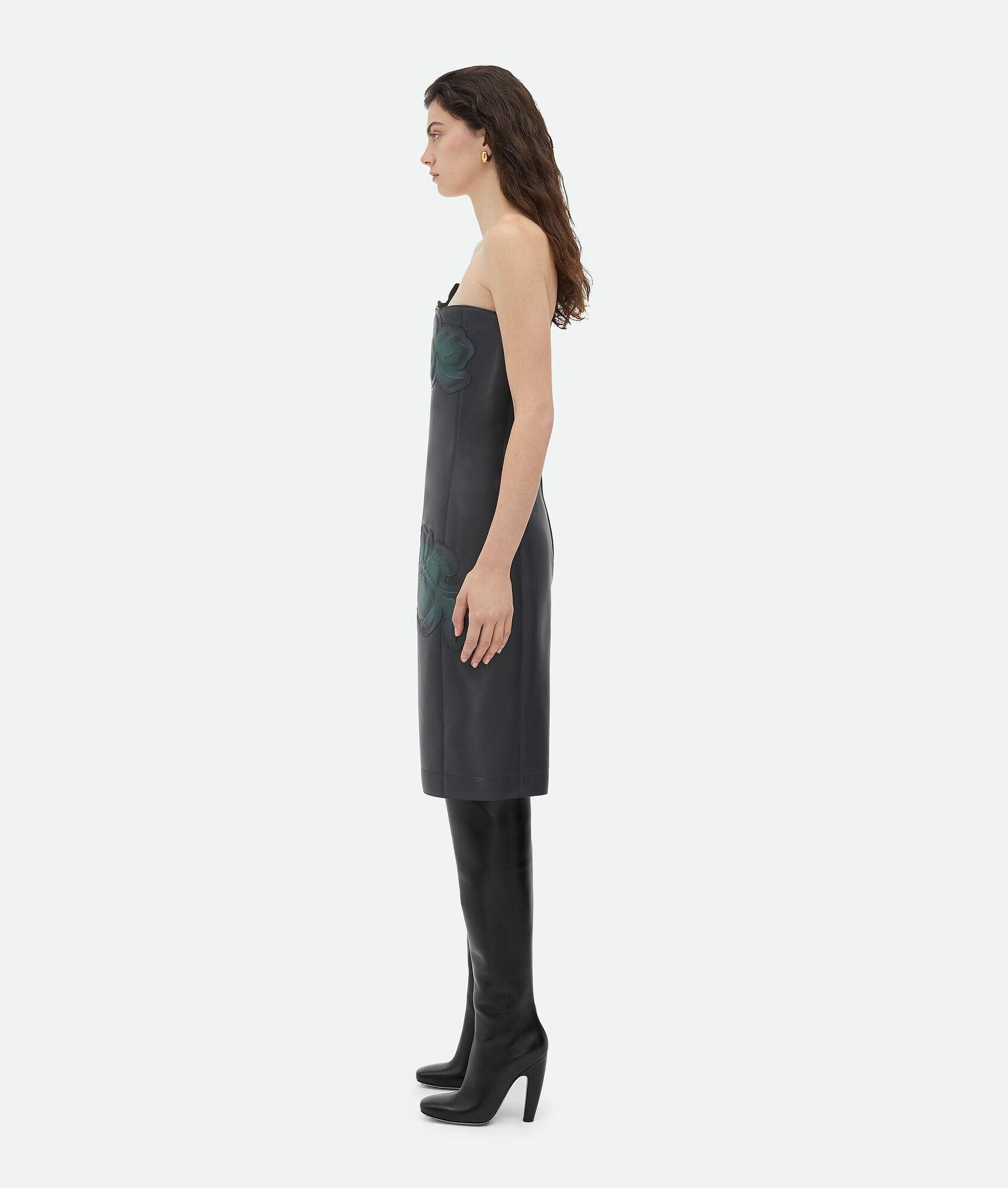 Leather Midi Bustier Dress With Embossed Fruit - 2