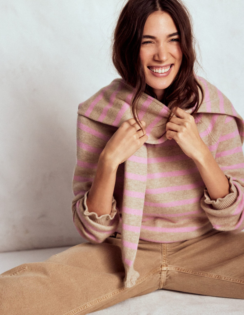 Fae Fair Isle Frilled Sweater-Camel, Pink Stripe 6
