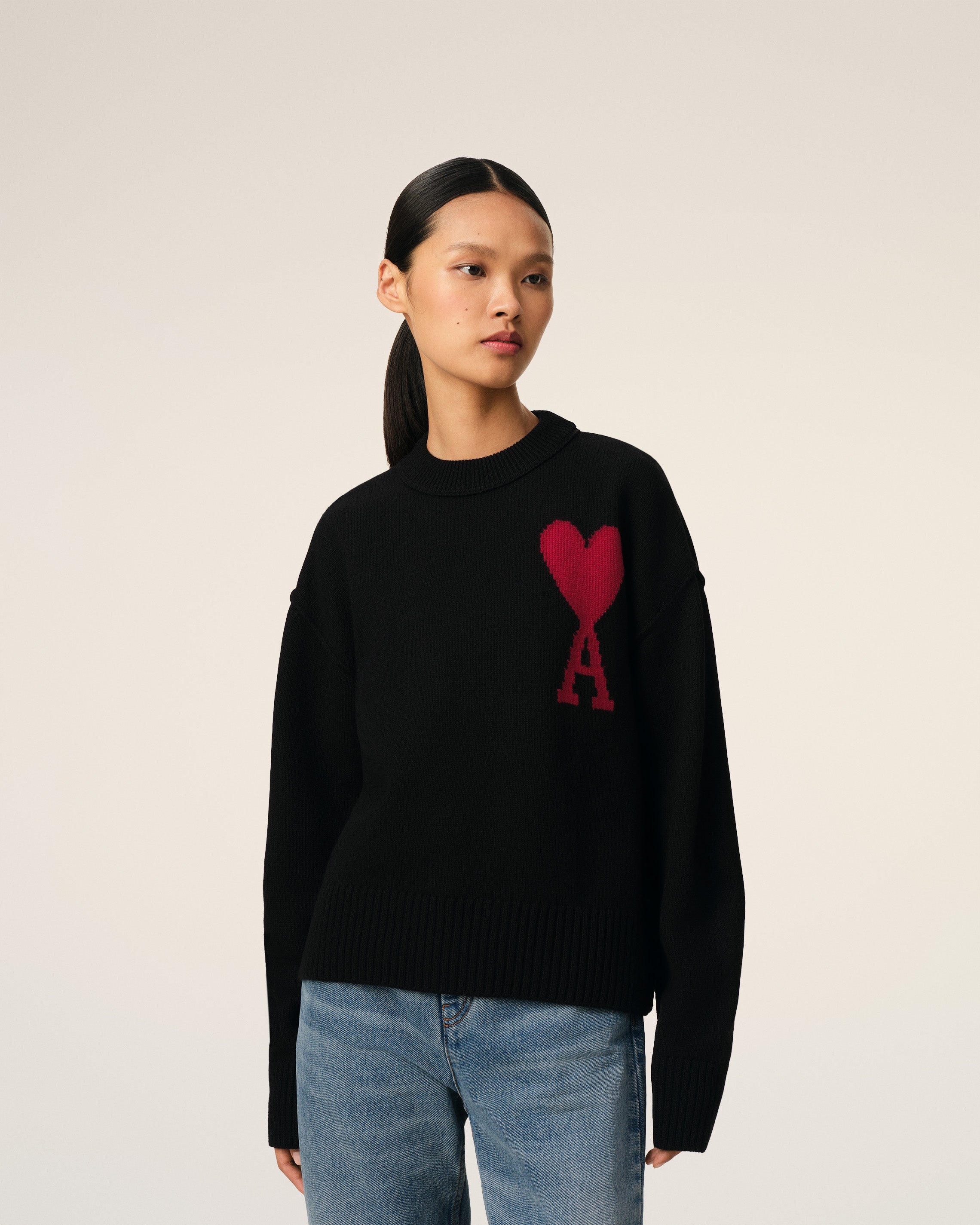 BLACK WOOL AMI DE COEUR SWEATER - 3