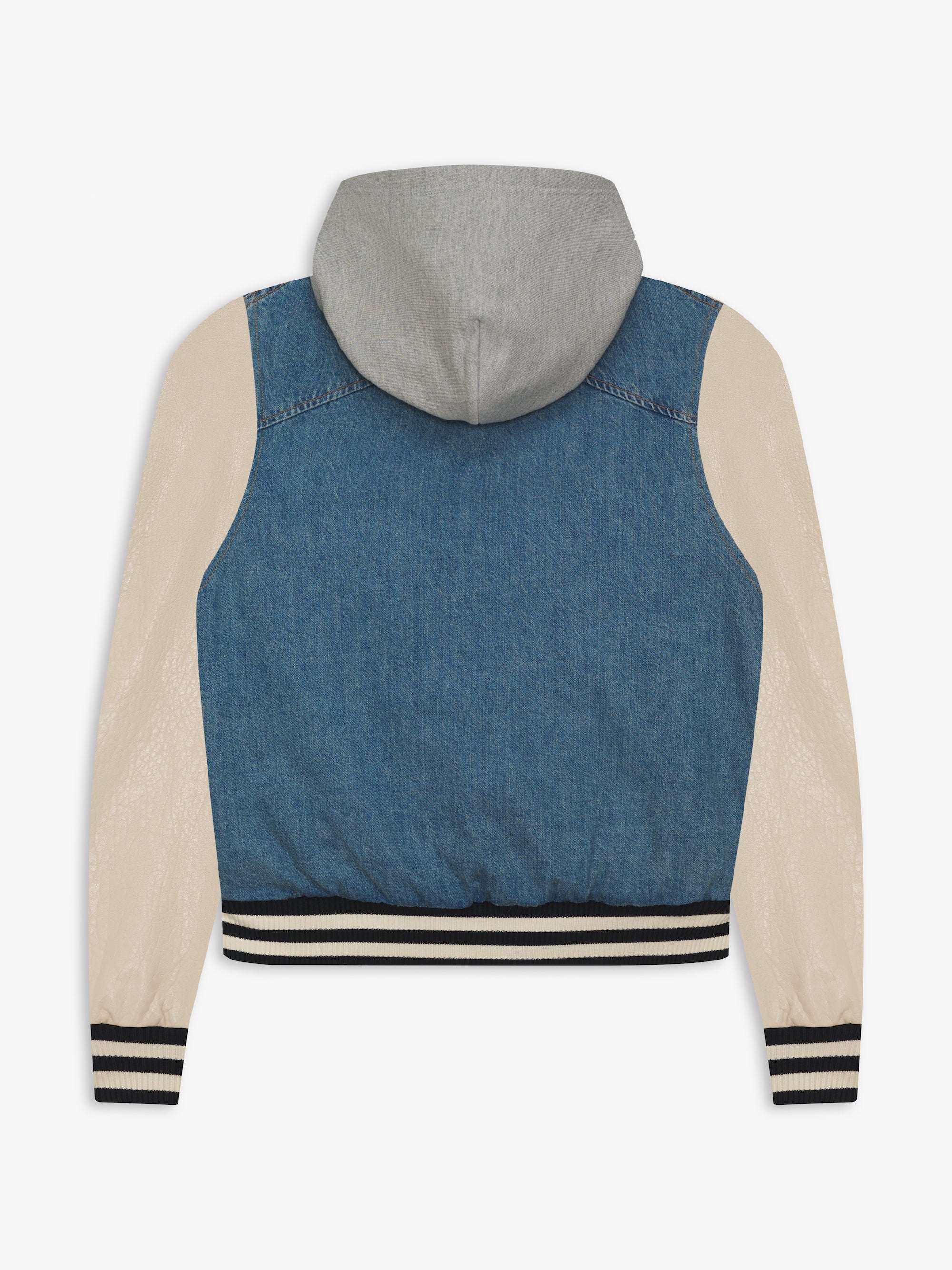 WASHED DENIM HOODED VARSITY JACKET - 3