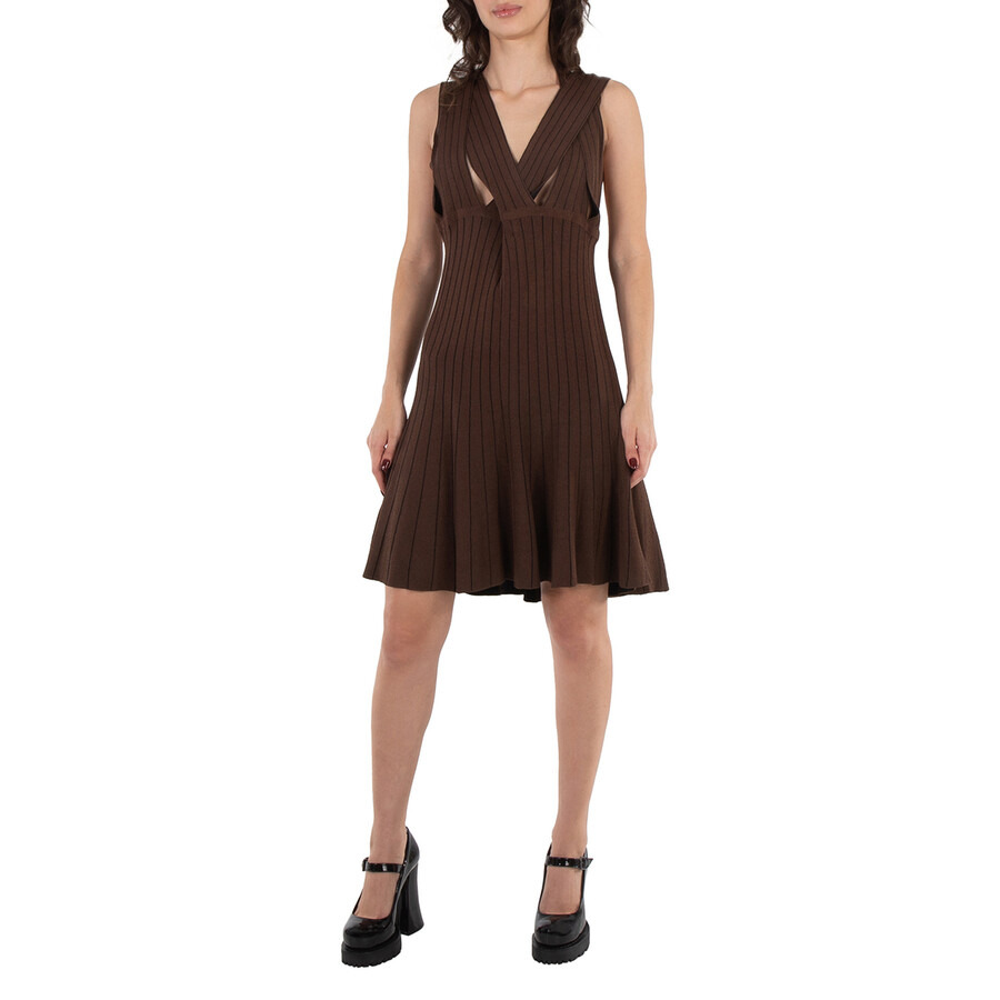 Y / Project Ladies Brown Braided Neck Knit Dress - 3