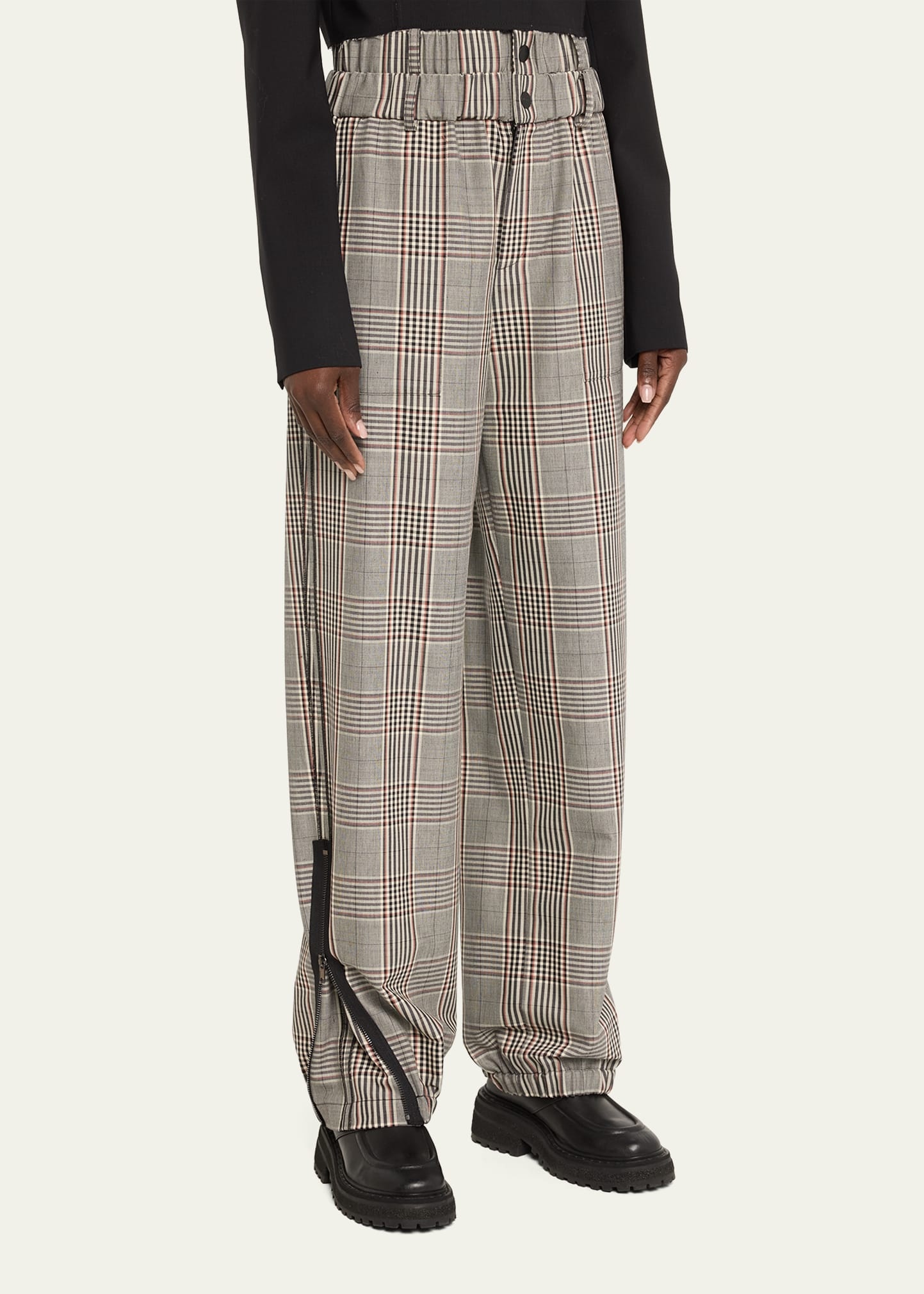 Plaid Double Waistband Wool Trousers - 4