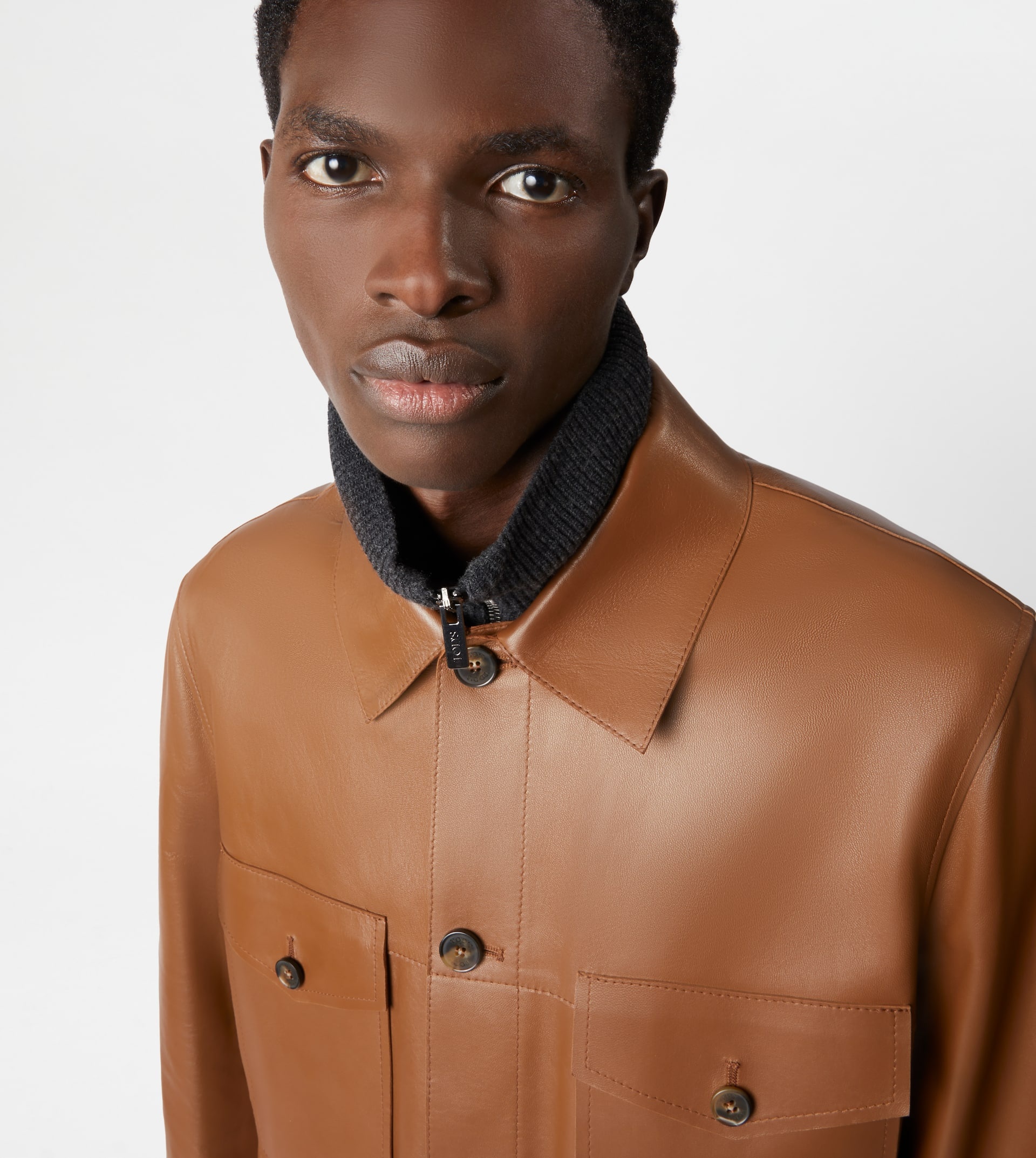 OVER SHIRT IN NAPPA LEATHER - BROWN - 5