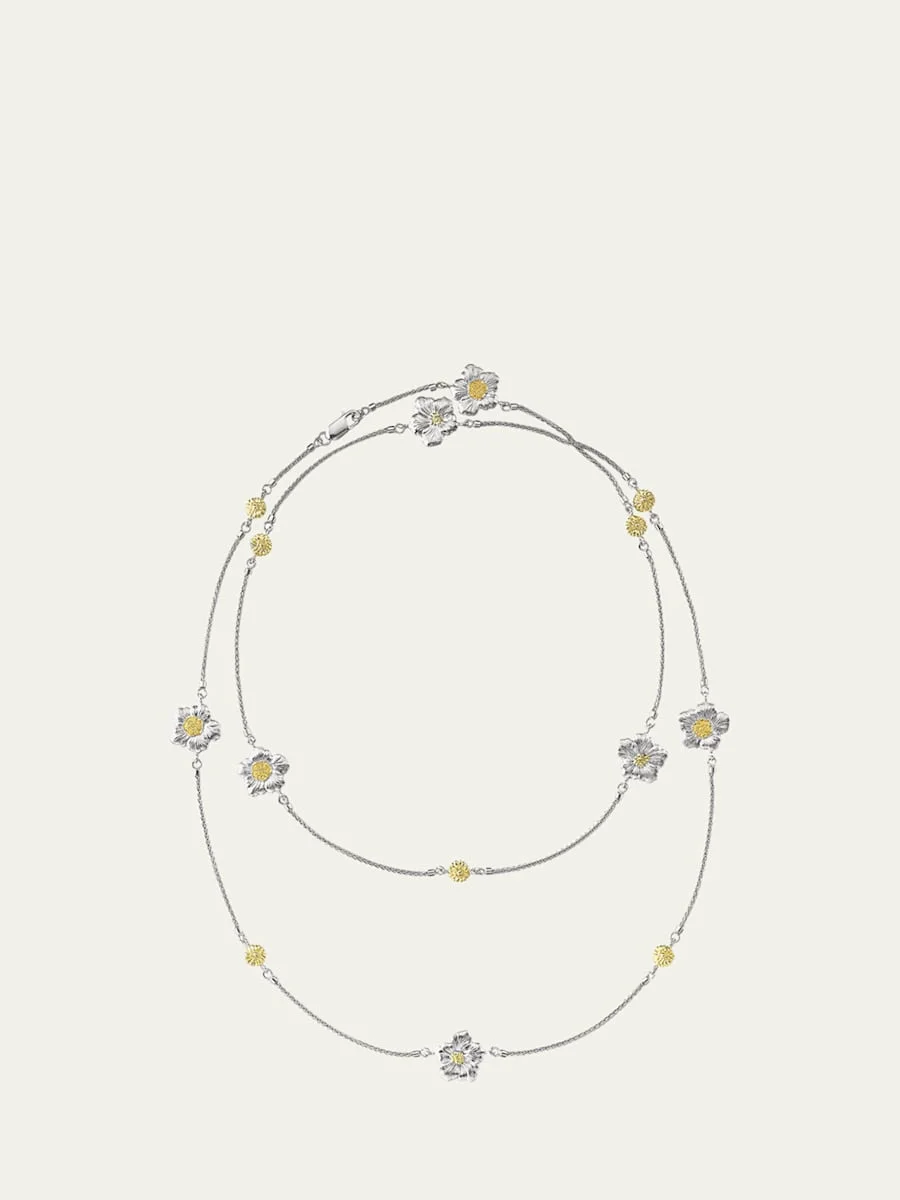 Blossoms Gardenia Long Necklace in Sterling Silver and 18K Gold with Diamonds - 1