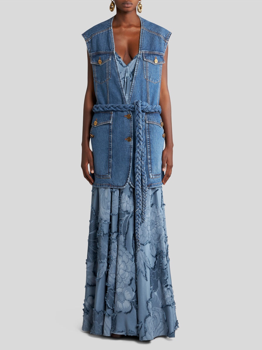 DENIM WAISTCOAT WITH BELT - 4