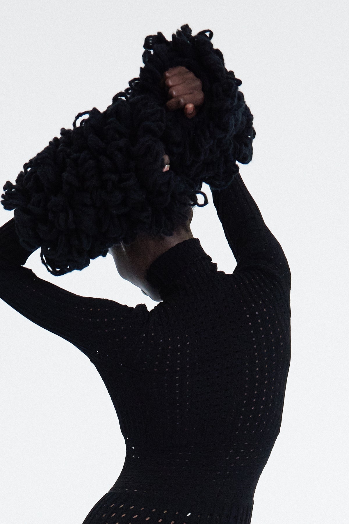 PERFORATED KNIT MAXI DRESS WITH THREADED CUFFS BLACK - 9