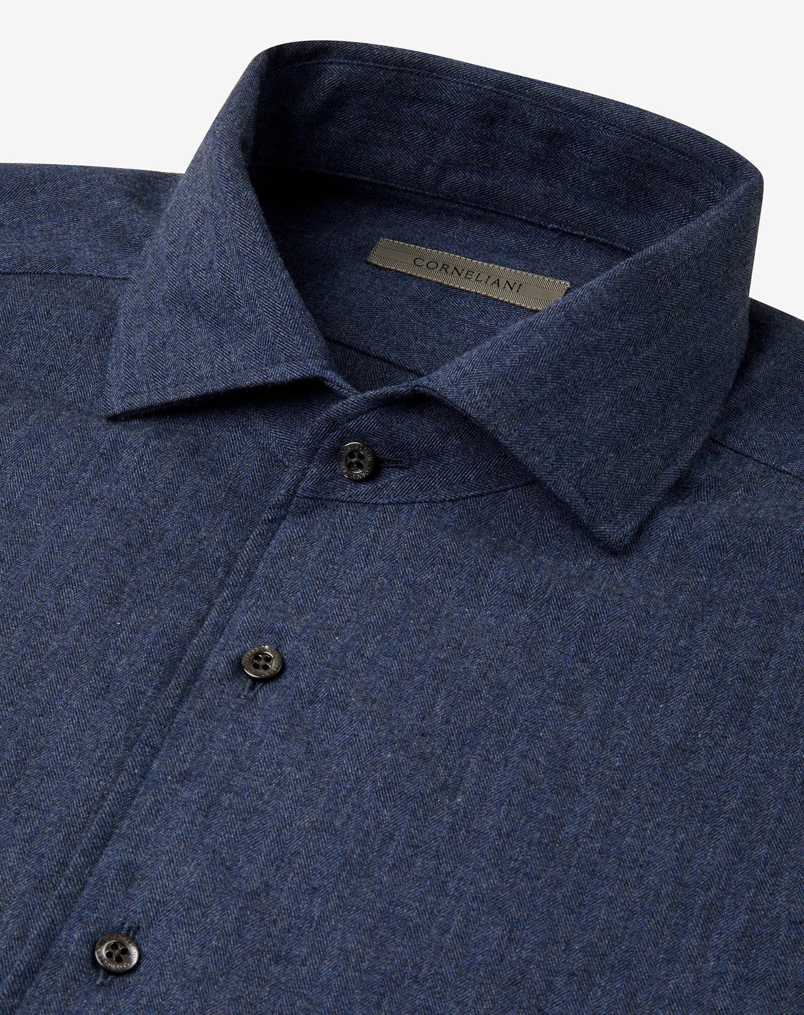 Blue cotton flannel shirt with herringbone pattern - 4