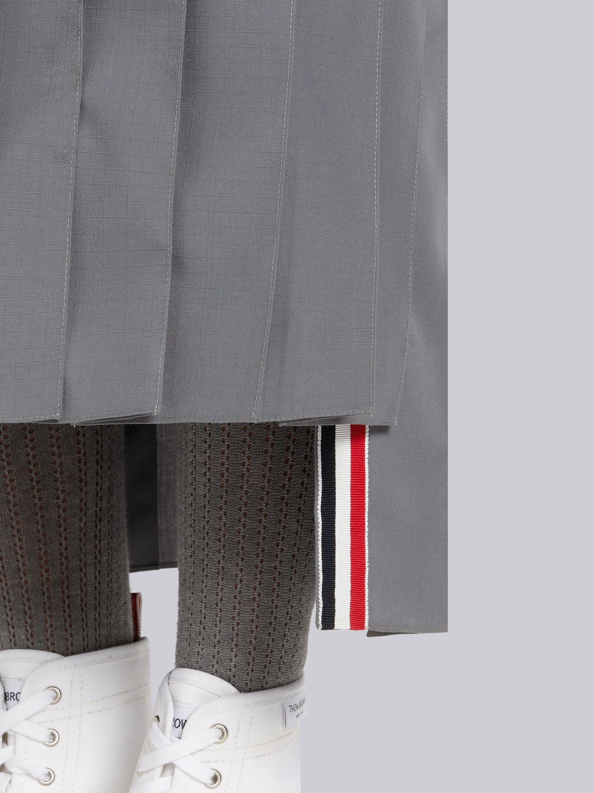 Medium Grey Ripstop School Uniform Trompe L'oeil Pleated Skirt Below the Knee Shirtdress - 6