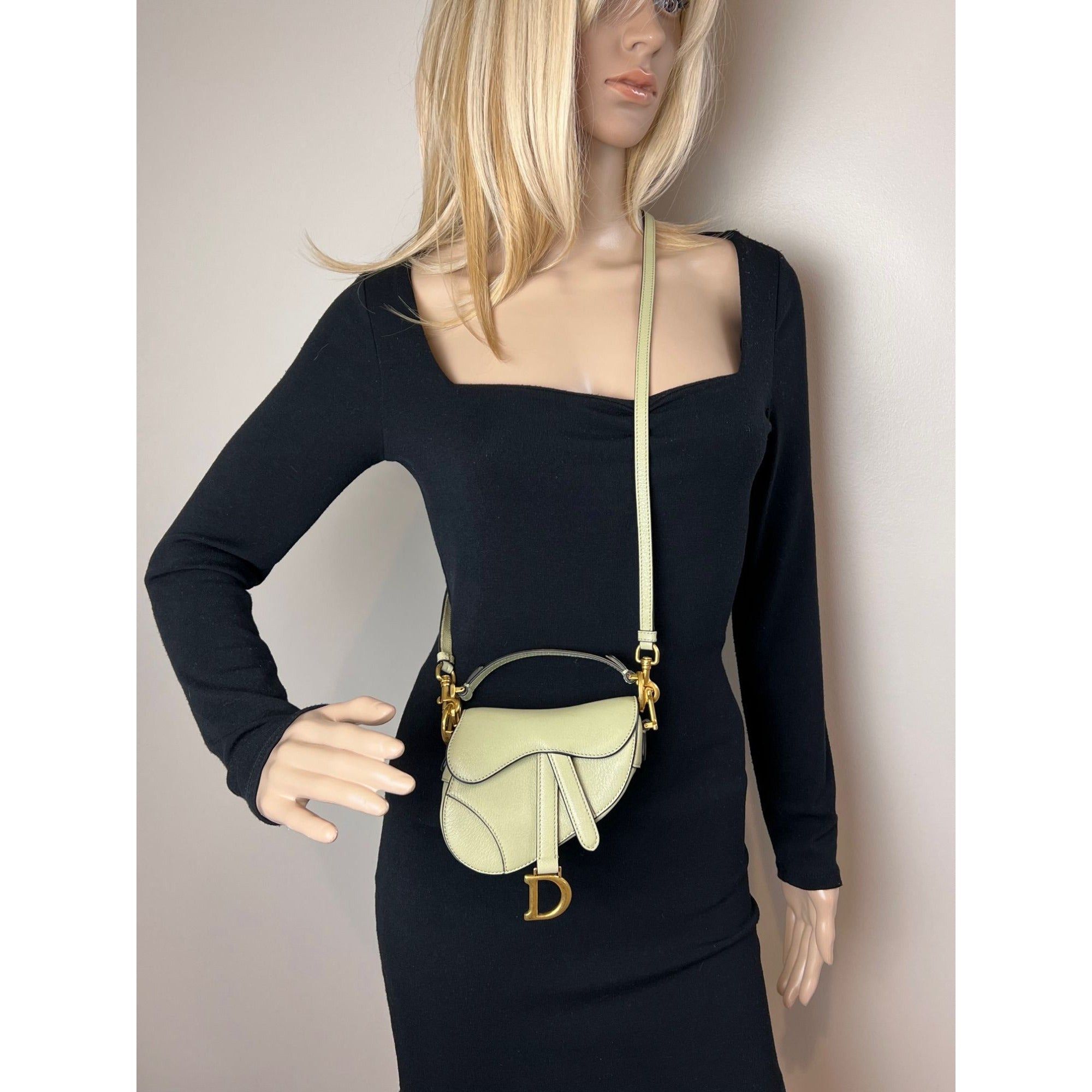 Christian Dior Goatskin Light Green Micro Saddle Bag with Strap - 6