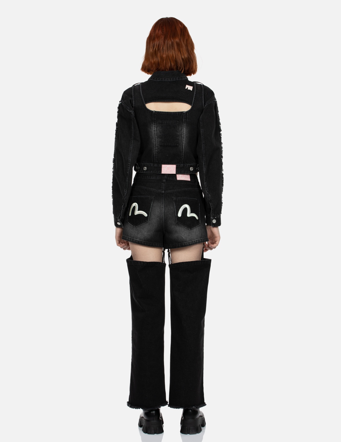 SEAGULL EMBROIDERY DETACHABLE CUTOUT FASHION FIT JEANS - 5