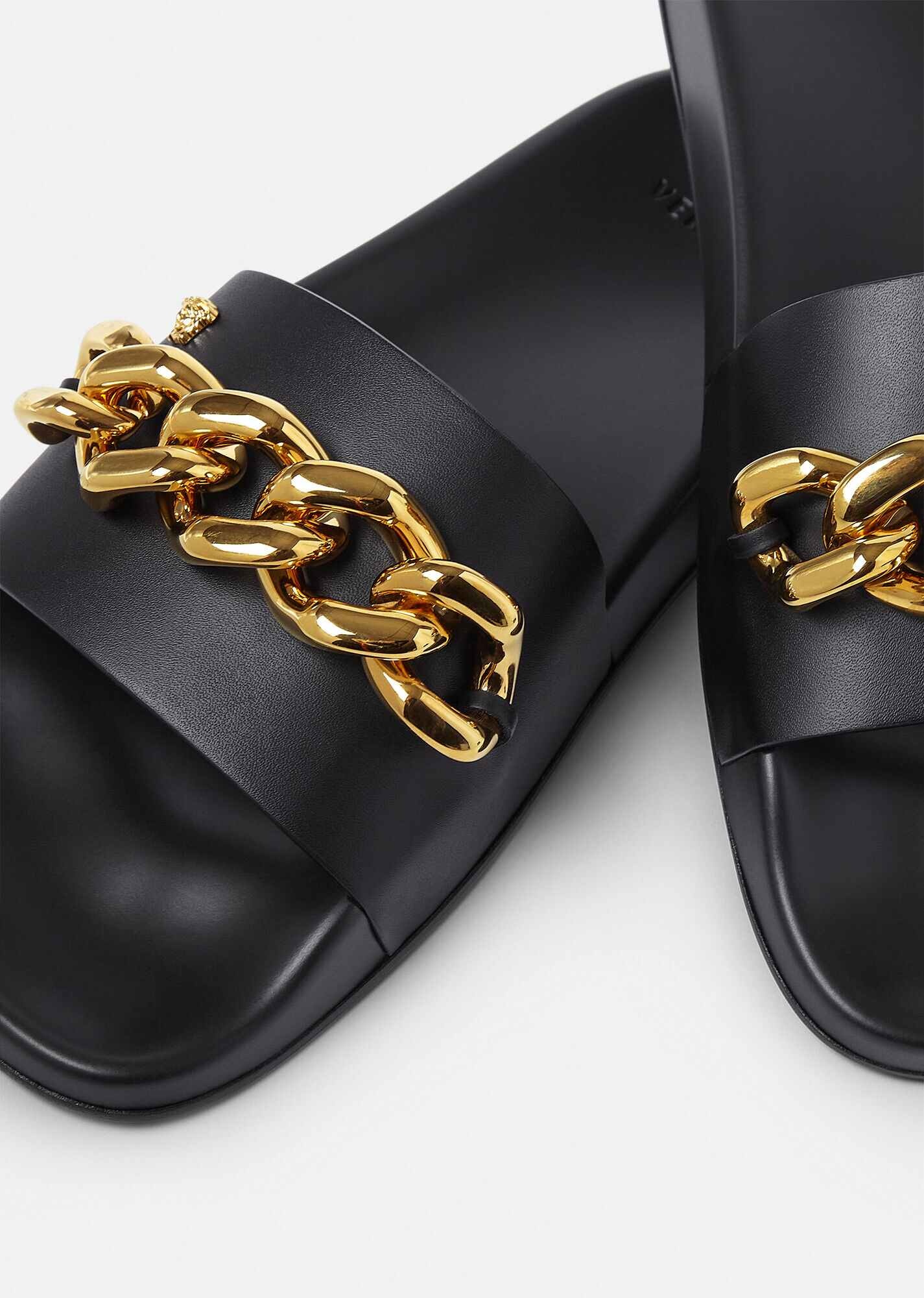 Medusa Chain Leather Sliders - 2