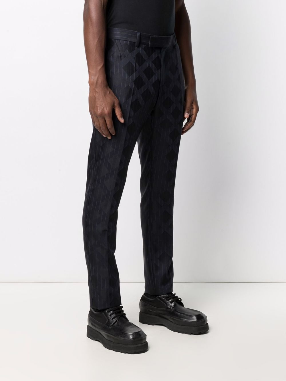 rhombus-pattern pinstripe wool trousers - 3