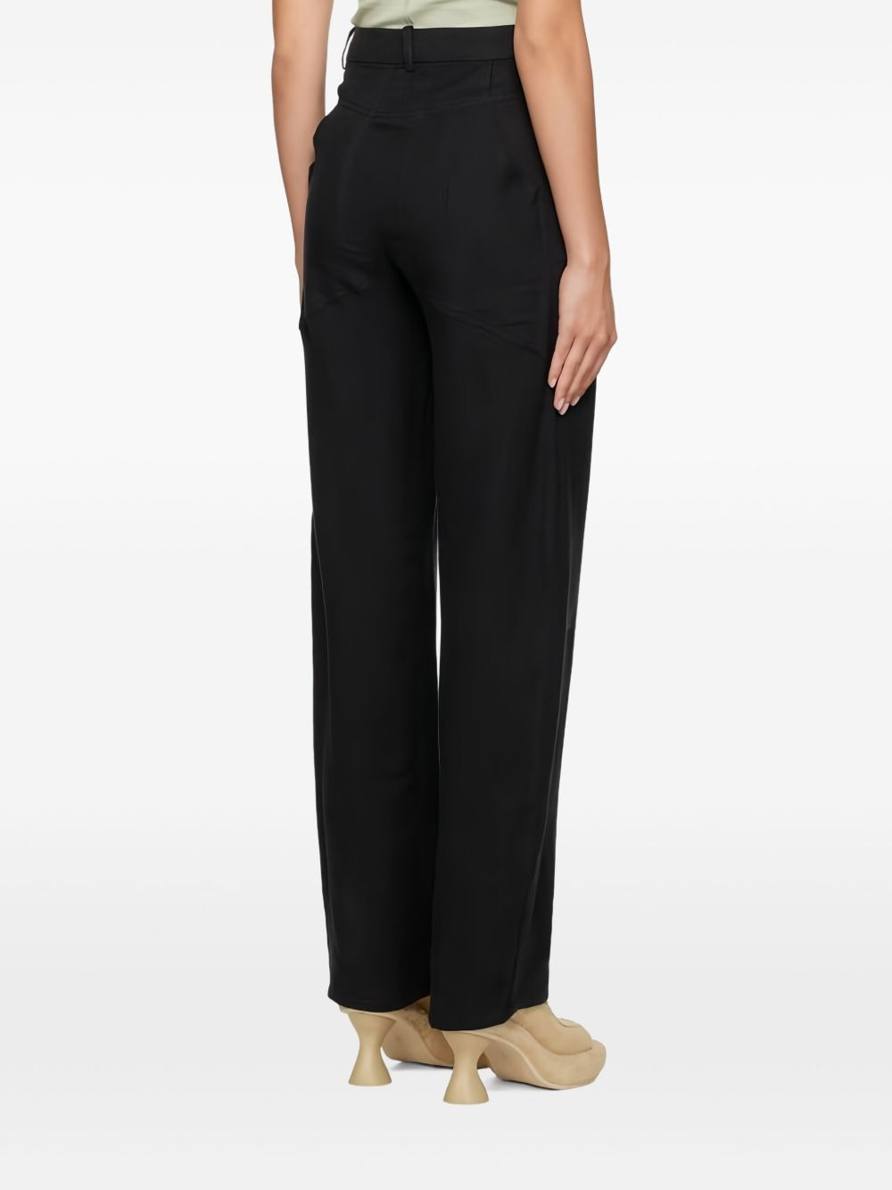panelled linen trousers - 4