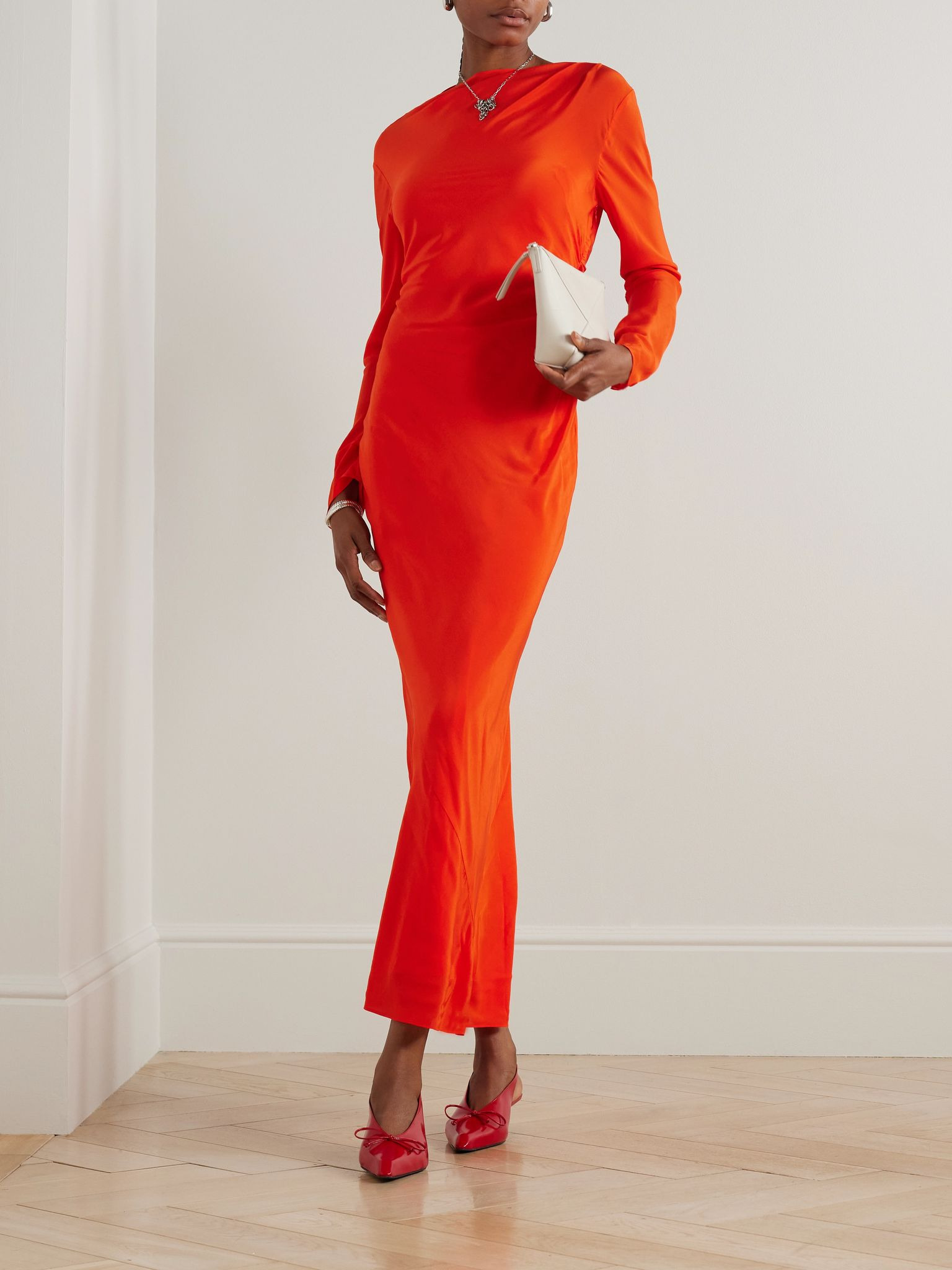 Fresca gathered draped silk crepe de chine maxi dress Orange - 2