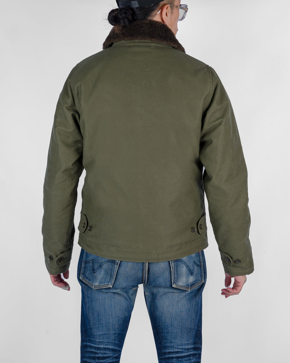 IHM-37-GRN Oiled Whipcord N1 Deck Jacket - Army Green - 3