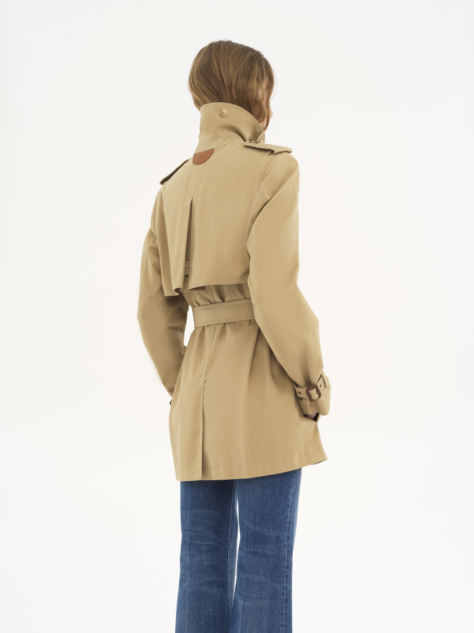 SHORT TRENCH COAT IN COTTON SATIN - 5