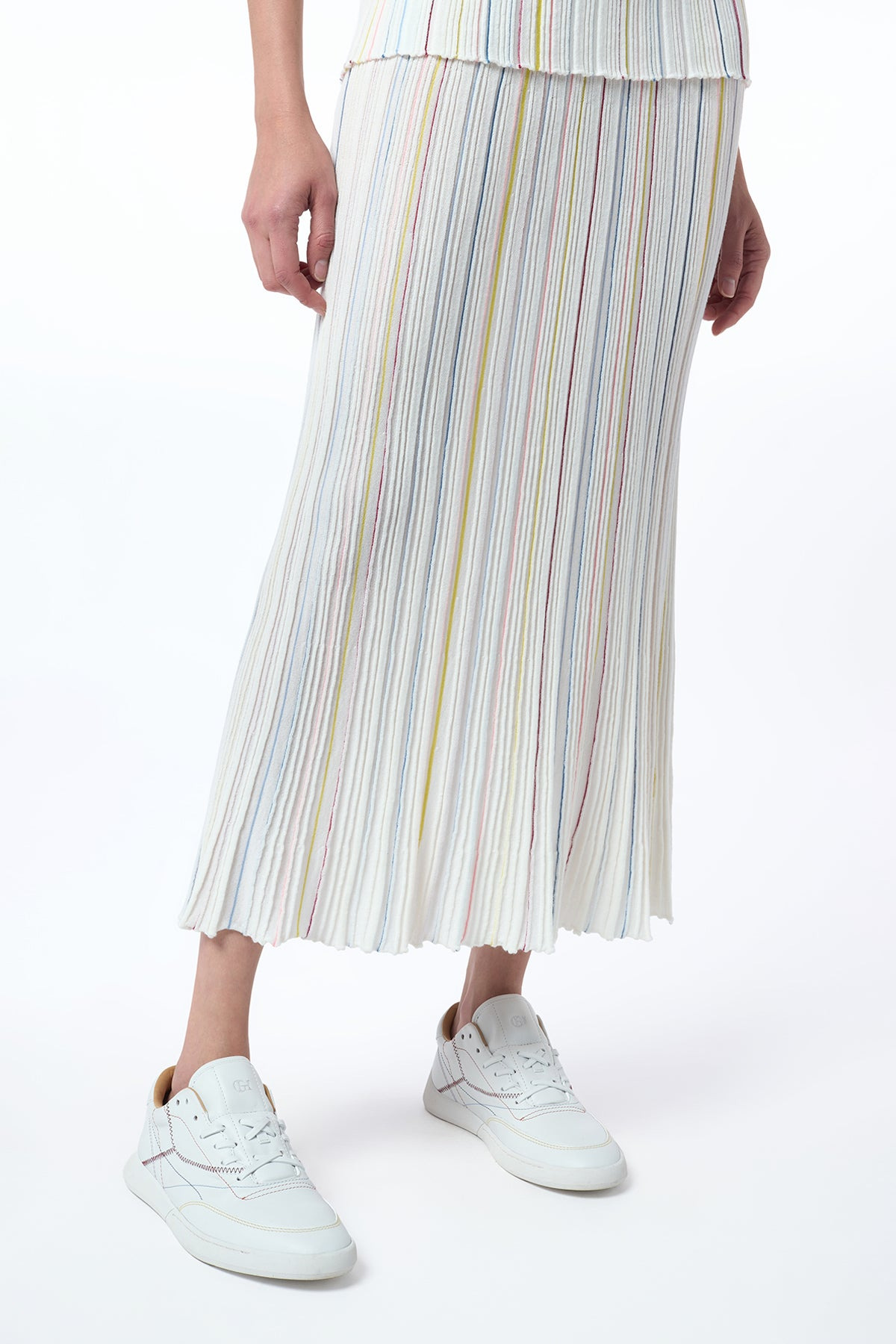Celeano Pinstripe Knit Midi Skirt in Ivory Multi Merino Wool - 2