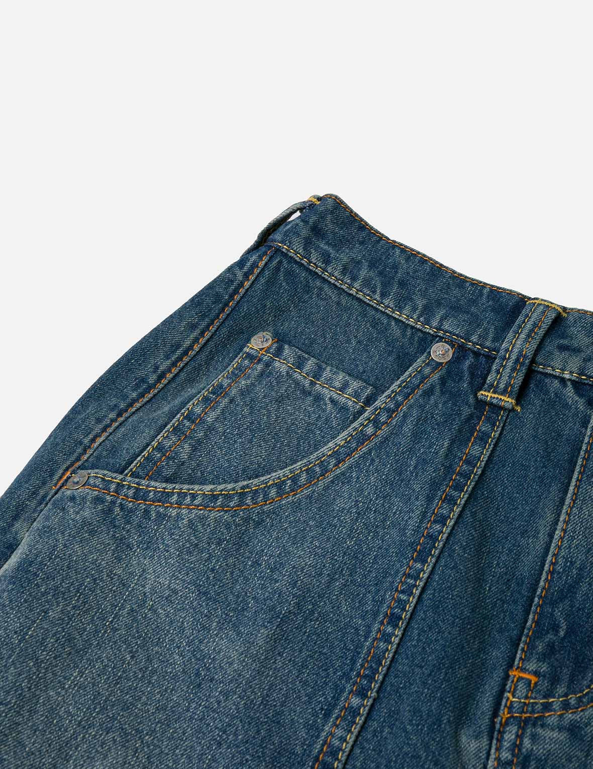 Slogan Print Fashion Fit Washed Denim A-line Skirt - 7