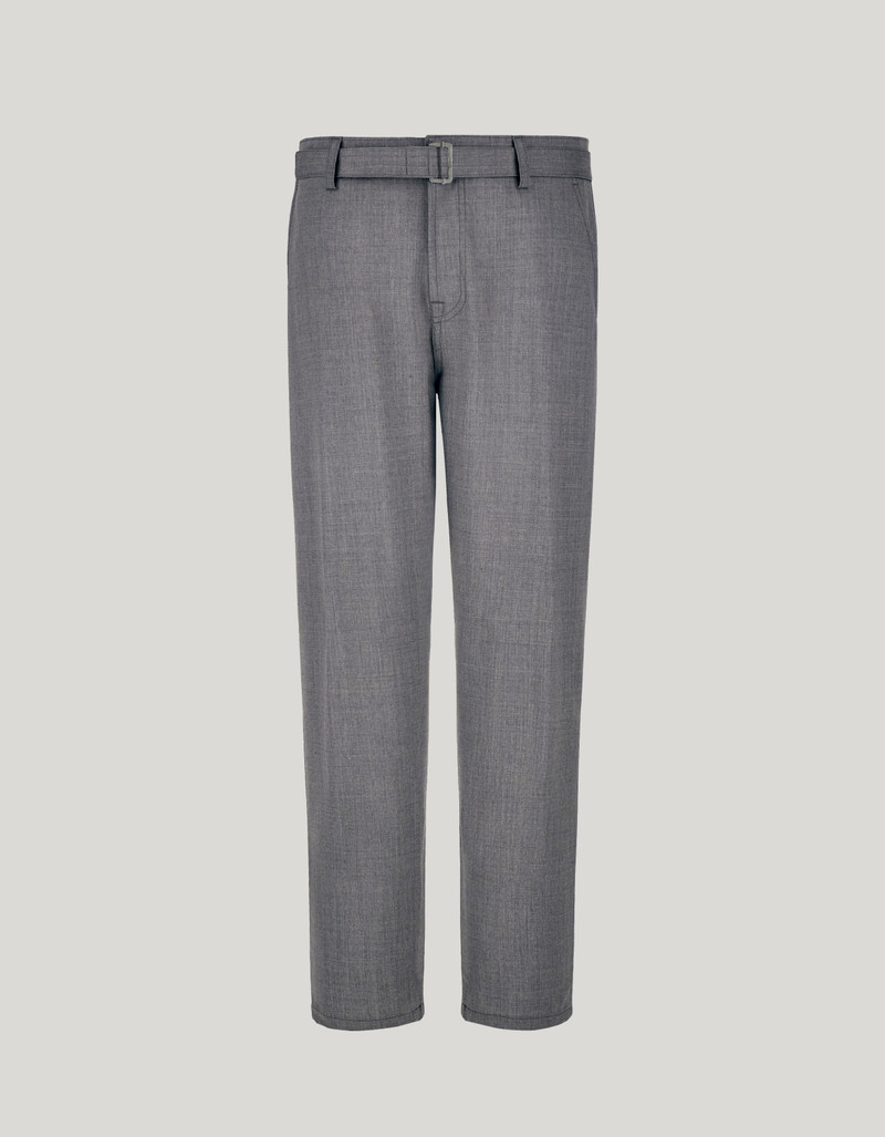 GRAY MELANGE BI-STRETCH WOOL CARROT FIT CHINOS WITH FABRIC BELT 1