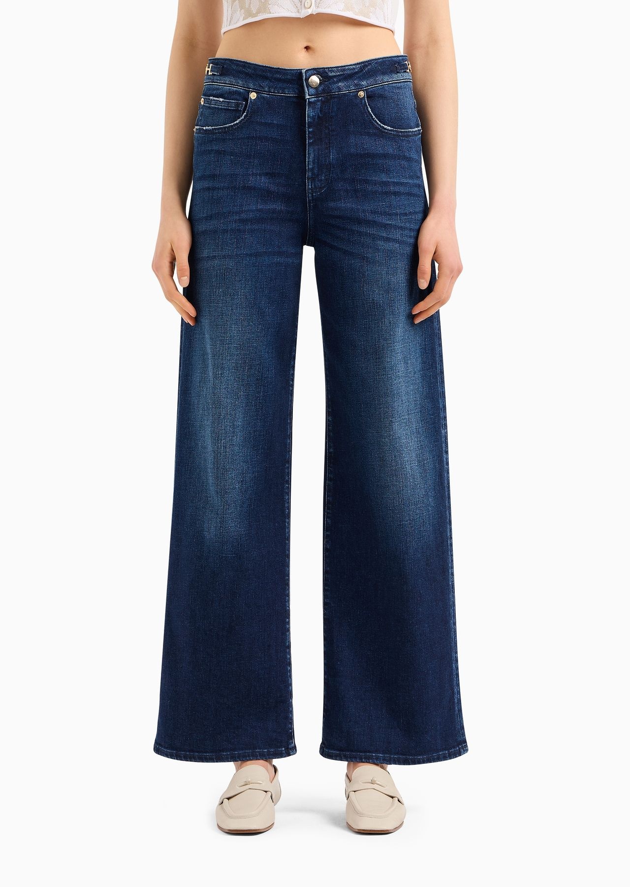 J8B High-waist wide-leg jeans in worn-look denim with chain detail - 2