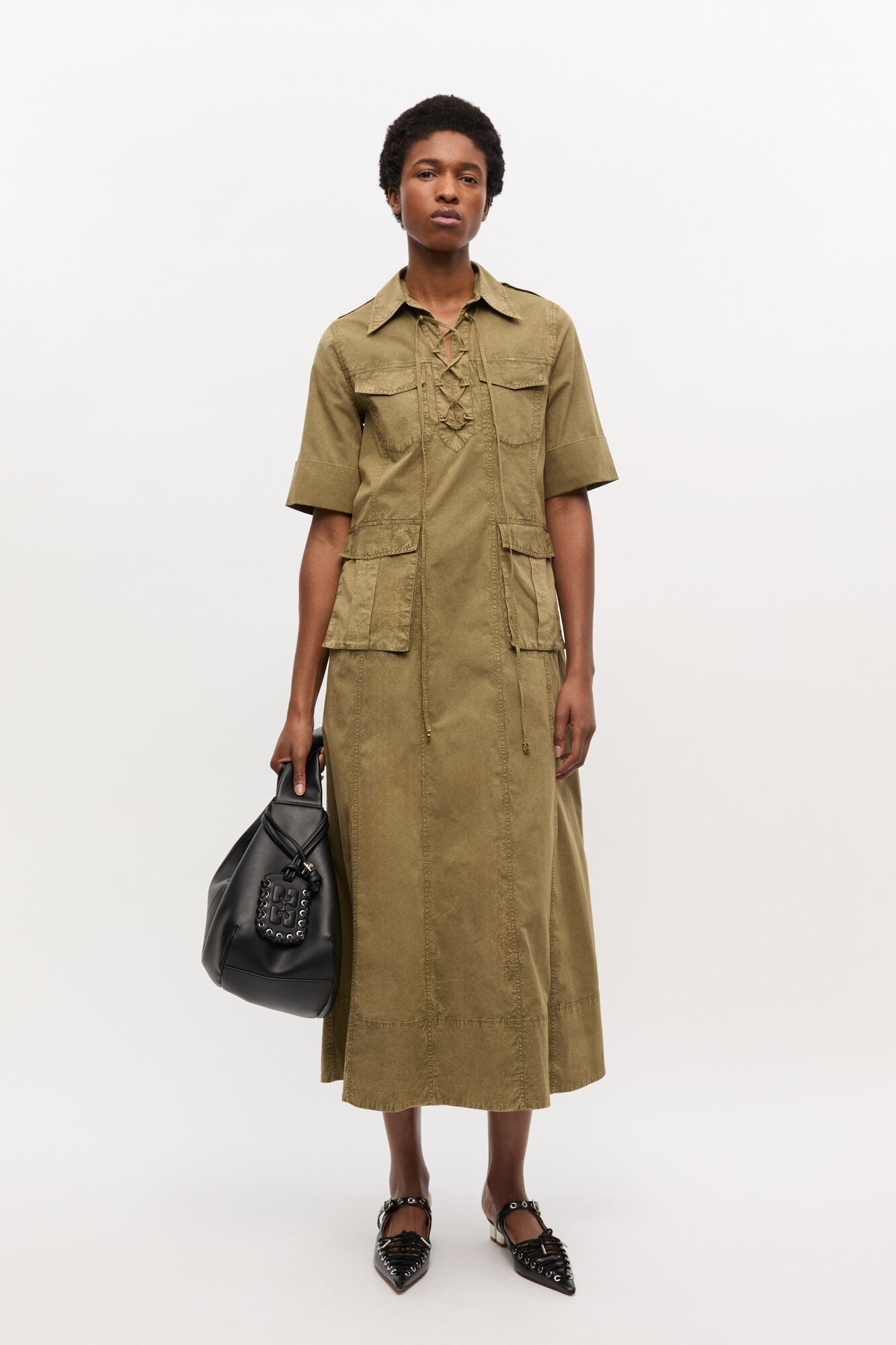 GREEN WASHED COTTON DRESS - 2