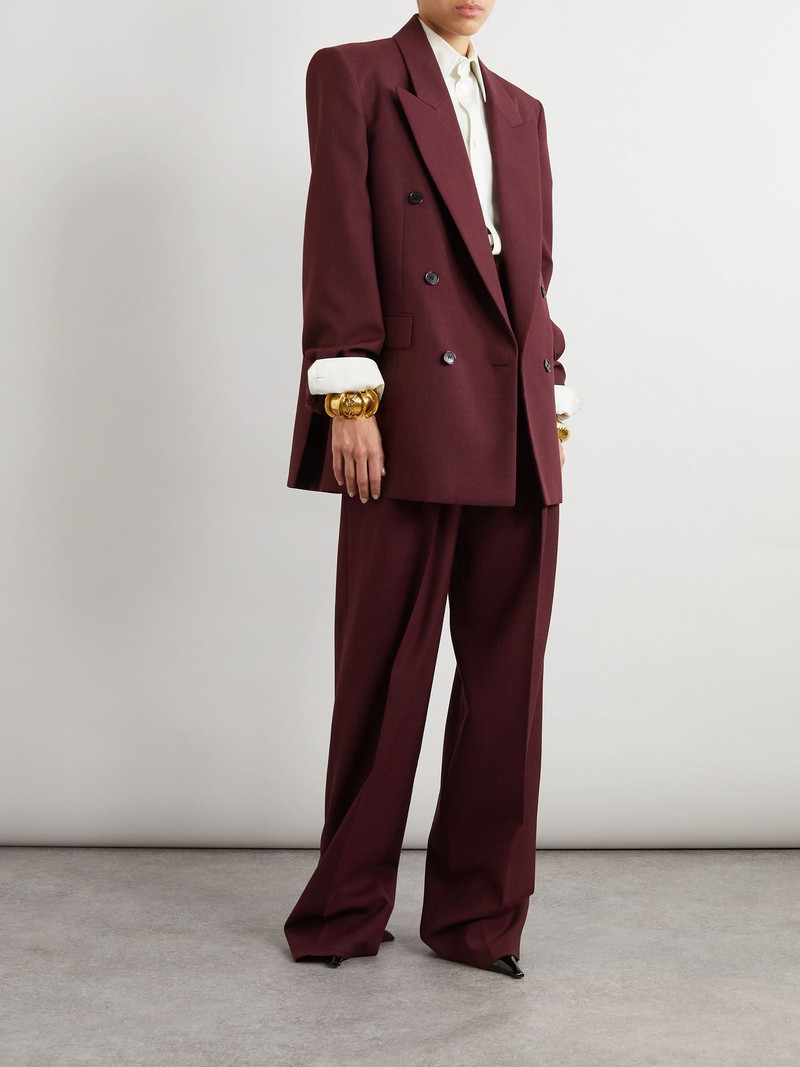 SAINT LAURENT Double-breasted wool blazer Burgundy outlook