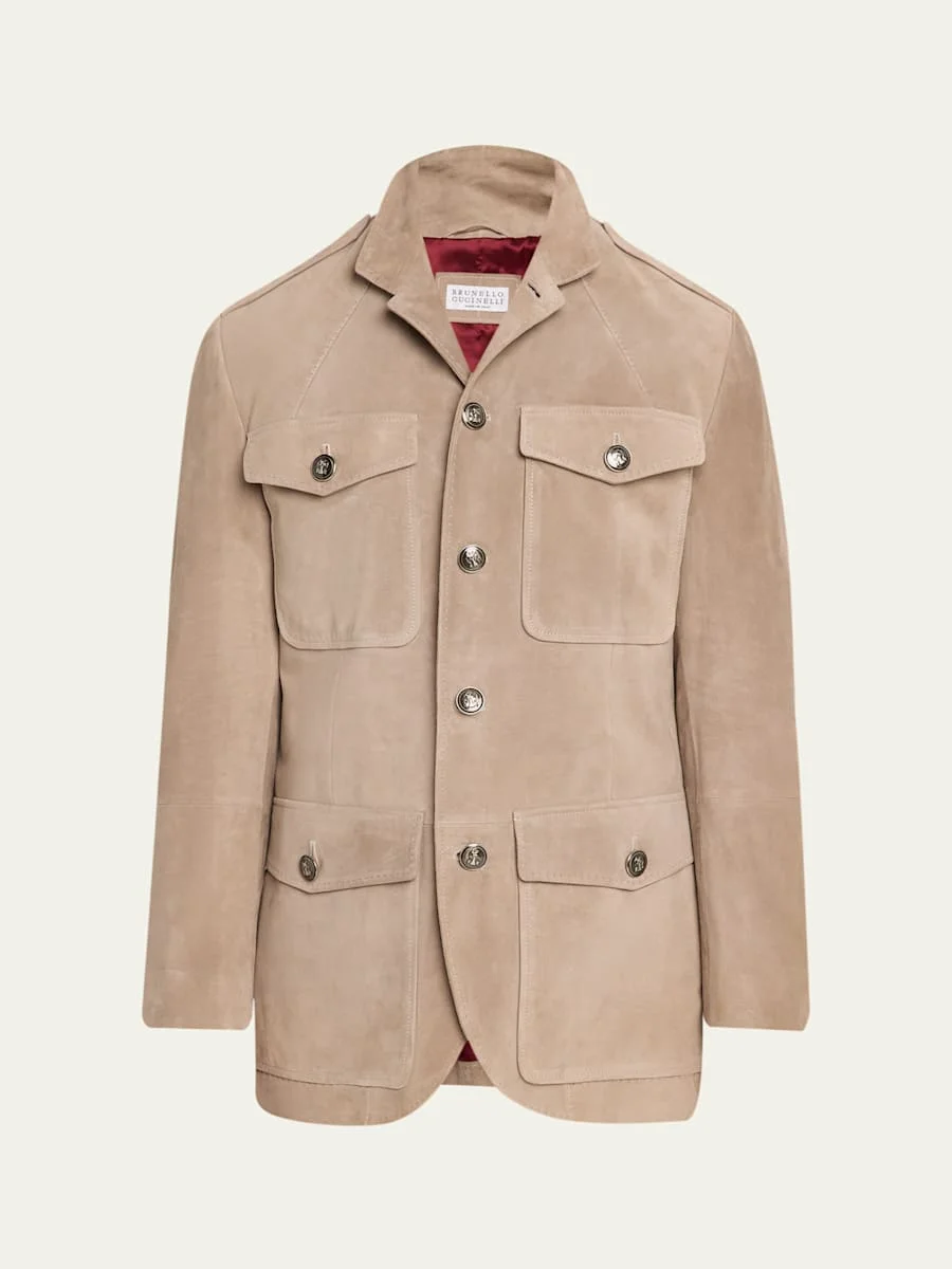 Men's Suede Four-Pocket Safari Jacket - 1